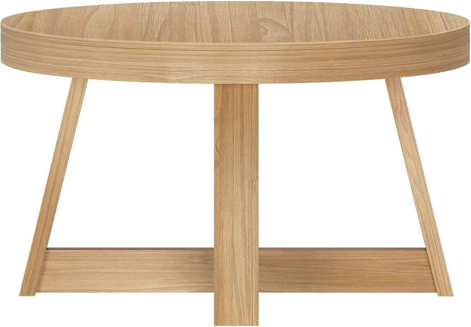 image:imagePlankBeam Classic Round Coffee Table 30 Inch Farmhouse Coffee Table Rustic Mini Center Tables for Small Spaces Small Living Space Tea Table Blonde WirebrushBlonde Wirebrush