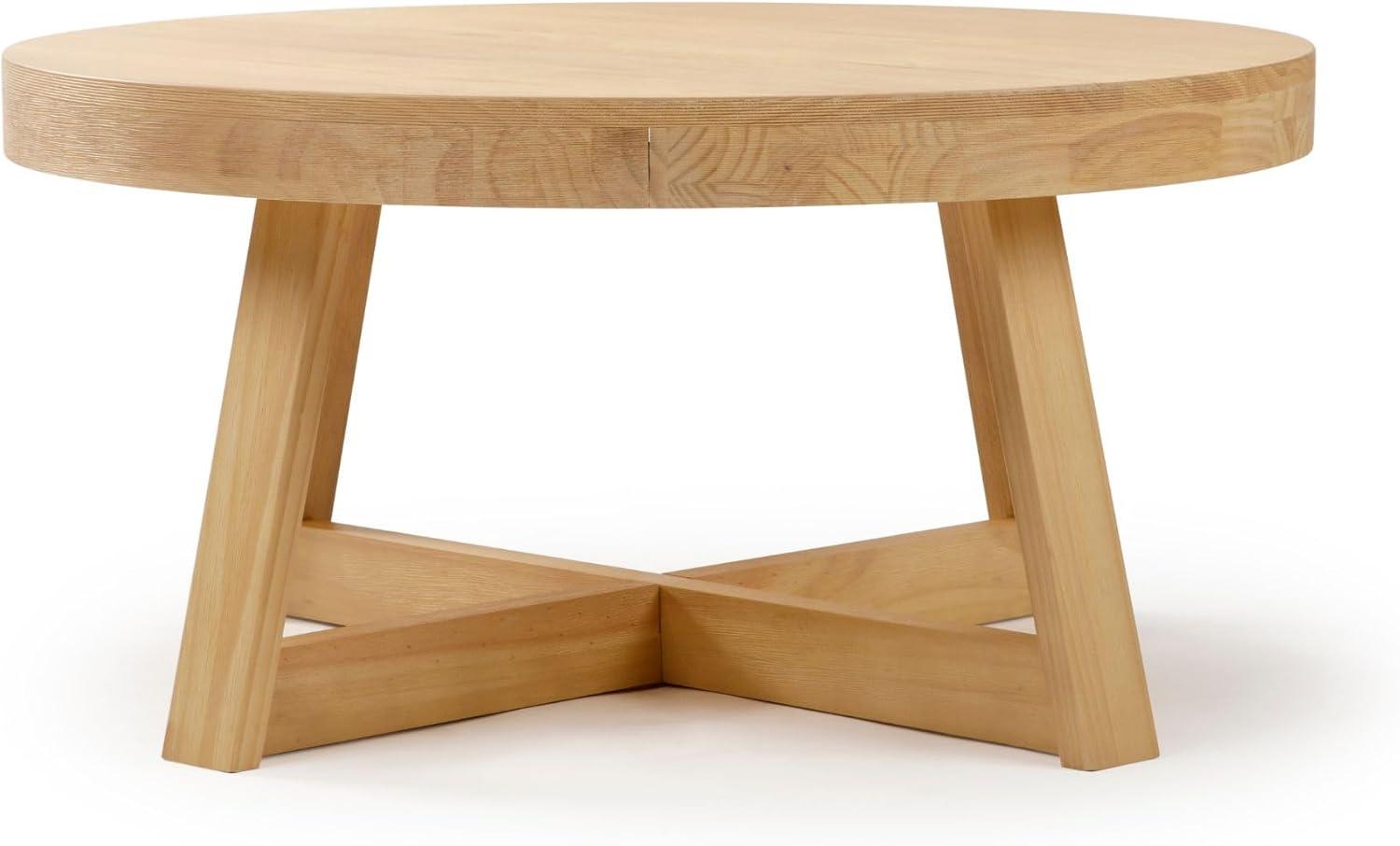 image:imagePlankBeam Classic Round Coffee Table 30 Inch Farmhouse Coffee Table Rustic Mini Center Tables for Small Spaces Small Living Space Tea Table Blonde WirebrushBlonde Wirebrush