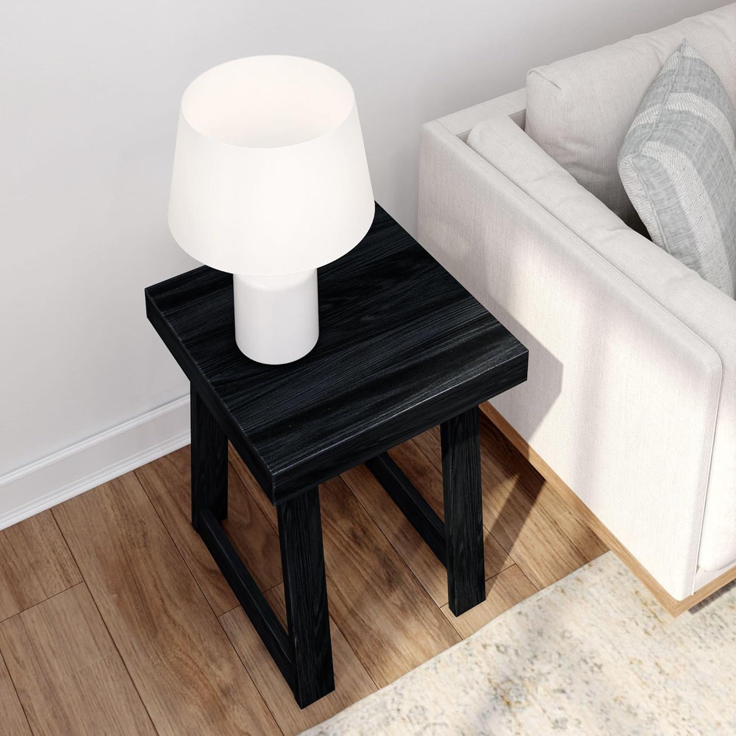 image:imagePlankBeam Classic Square Side Table Slim Side Table for Living Room Narrow Nightstand for Small Spaces Wood End Table for Bedroom Blonde WirebrushBlack Wirebrush