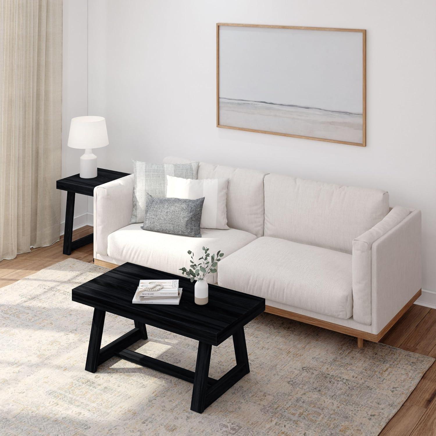 image:imagePlankBeam Classic Square Side Table Slim Side Table for Living Room Narrow Nightstand for Small Spaces Wood End Table for Bedroom Blonde WirebrushBlack Wirebrush