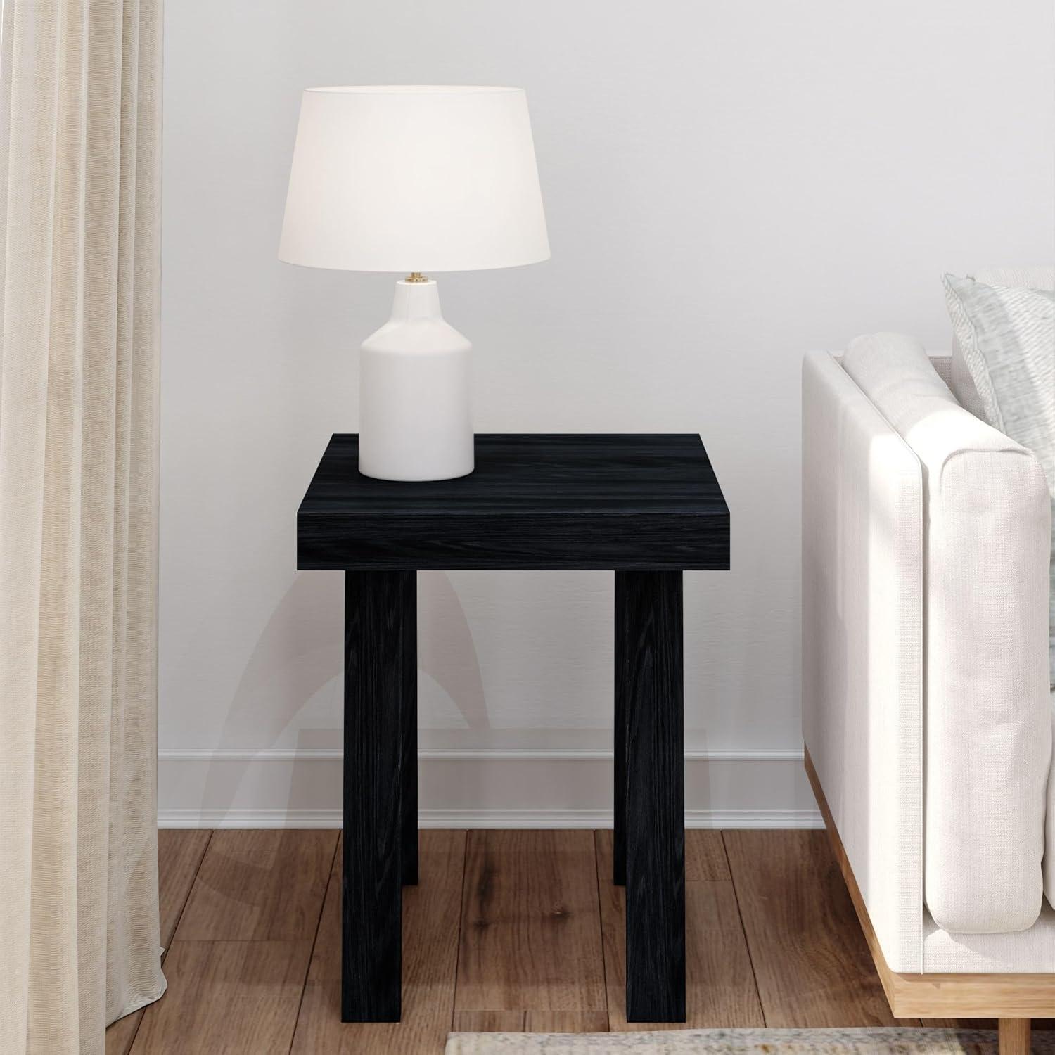 image:imagePlankBeam Classic Square Side Table Slim Side Table for Living Room Narrow Nightstand for Small Spaces Wood End Table for Bedroom Blonde WirebrushBlack Wirebrush