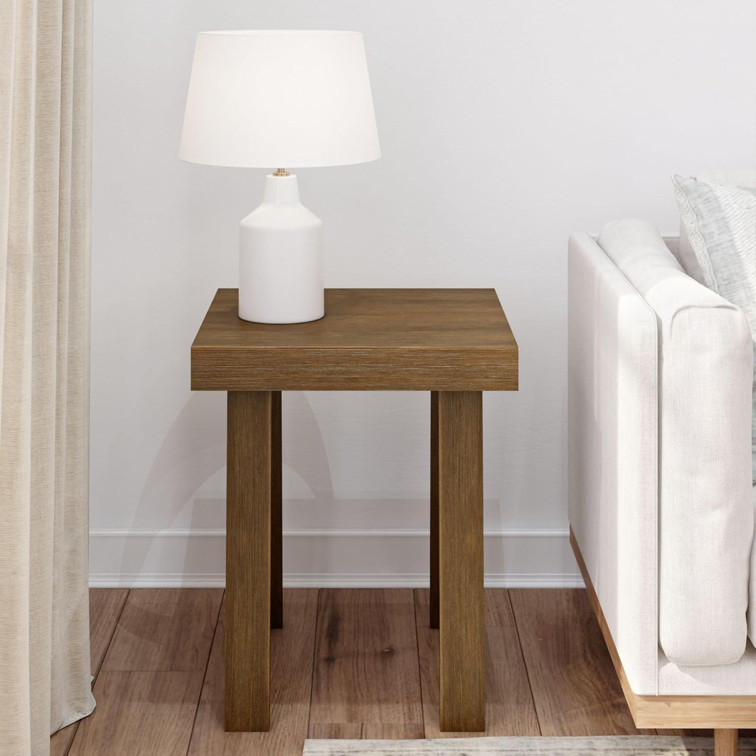 image:imagePlankBeam Classic Square Side Table Slim Side Table for Living Room Narrow Nightstand for Small Spaces Wood End Table for Bedroom Blonde WirebrushPecan Wirebrush