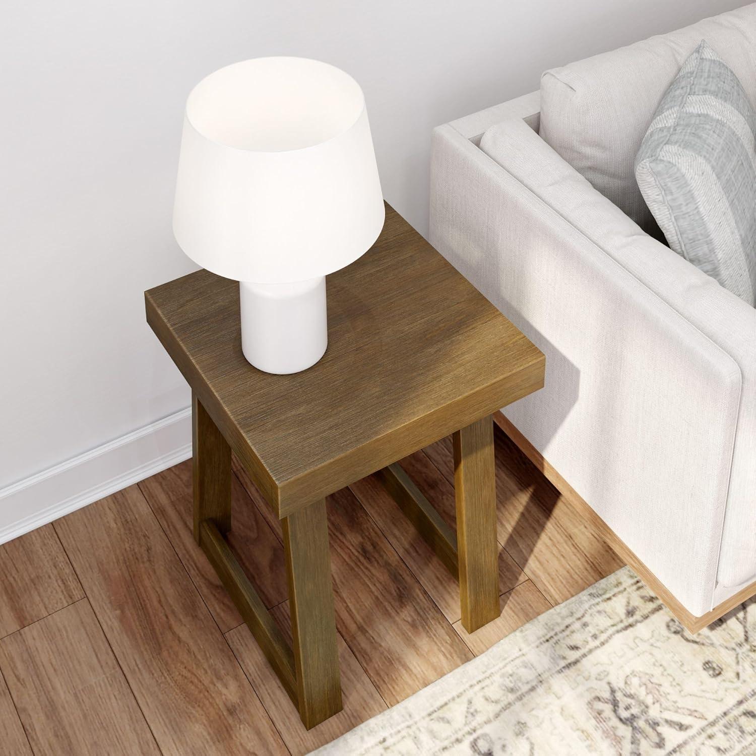 image:imagePlankBeam Classic Square Side Table Slim Side Table for Living Room Narrow Nightstand for Small Spaces Wood End Table for Bedroom Blonde WirebrushPecan Wirebrush