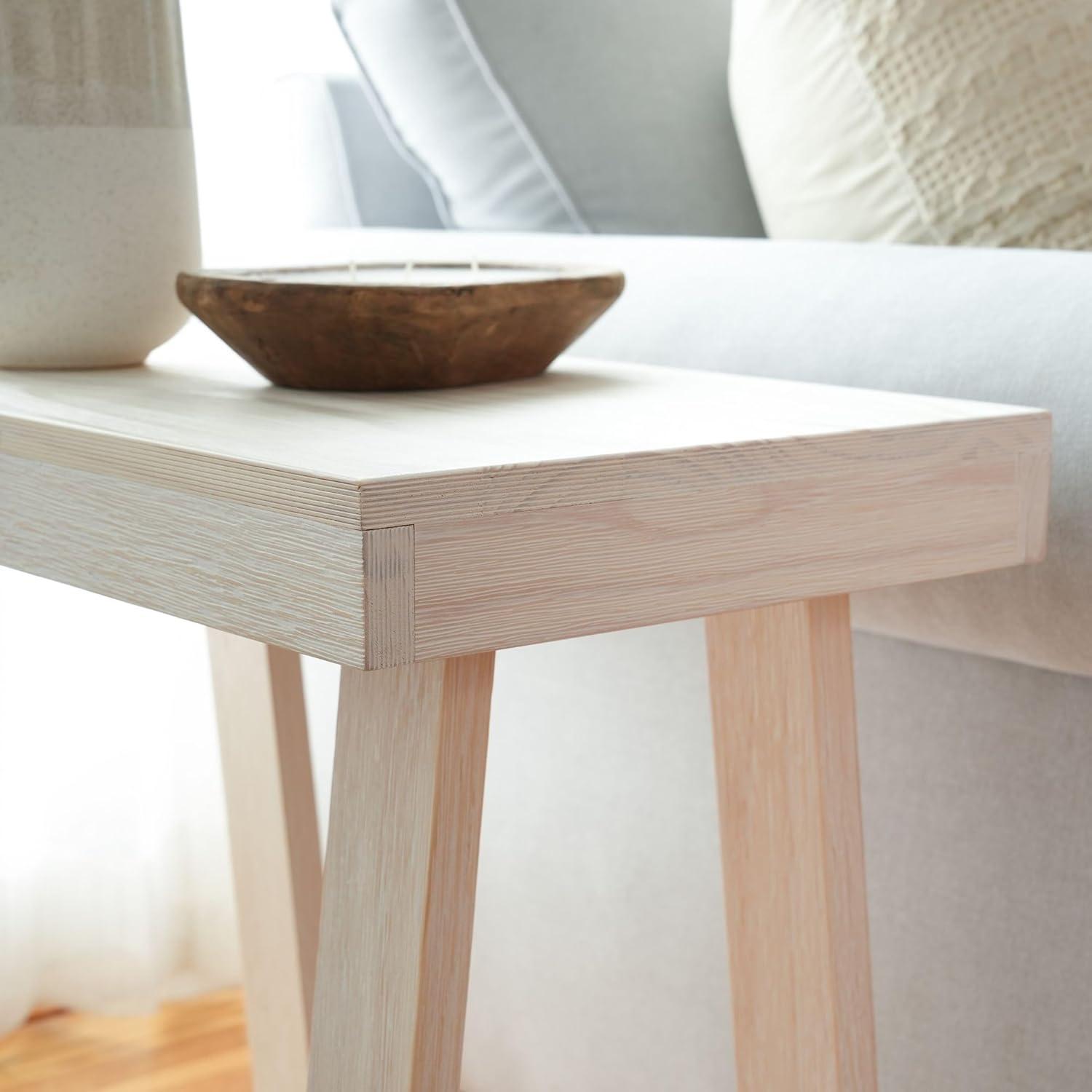 image:imagePlankBeam Classic Square Side Table Slim Side Table for Living Room Narrow Nightstand for Small Spaces Wood End Table for Bedroom Blonde WirebrushWhite Sand Wirebrush