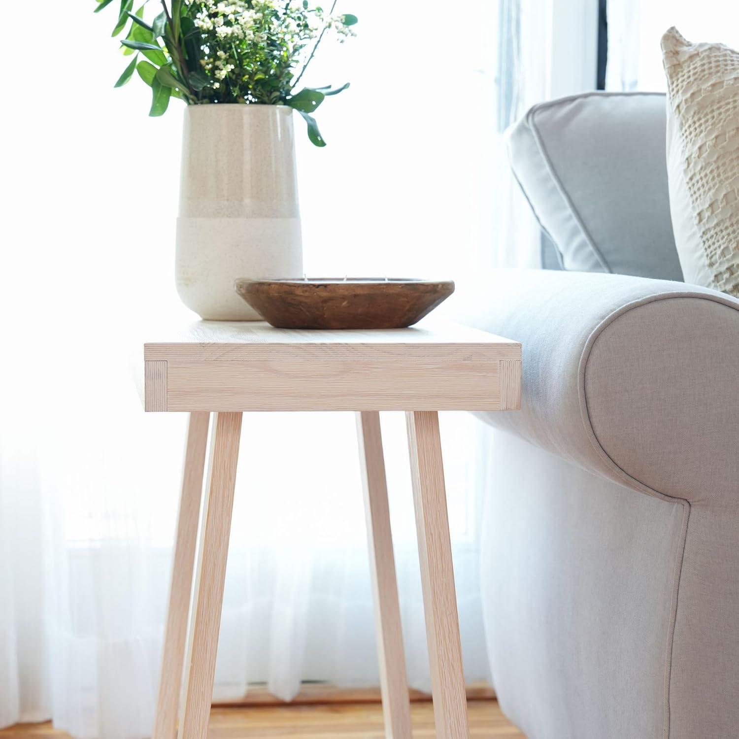 image:imagePlankBeam Classic Square Side Table Slim Side Table for Living Room Narrow Nightstand for Small Spaces Wood End Table for Bedroom Blonde WirebrushWhite Sand Wirebrush