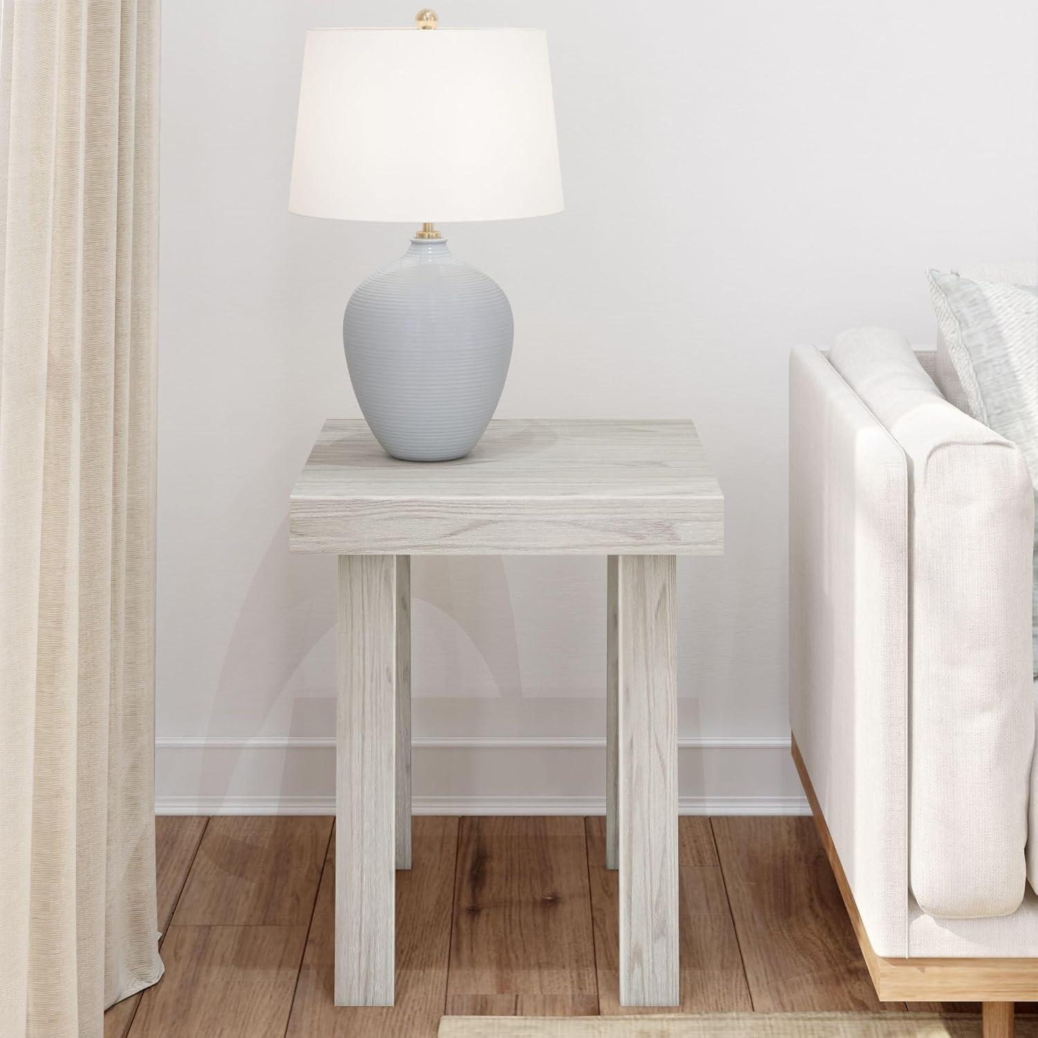image:imagePlankBeam Classic Square Side Table Slim Side Table for Living Room Narrow Nightstand for Small Spaces Wood End Table for Bedroom Blonde WirebrushWhite Sand Wirebrush