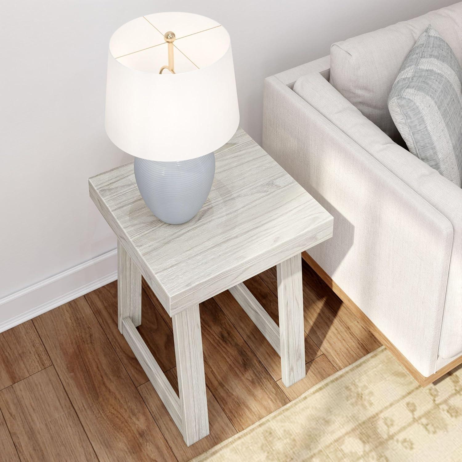image:imagePlankBeam Classic Square Side Table Slim Side Table for Living Room Narrow Nightstand for Small Spaces Wood End Table for Bedroom Blonde WirebrushWhite Sand Wirebrush