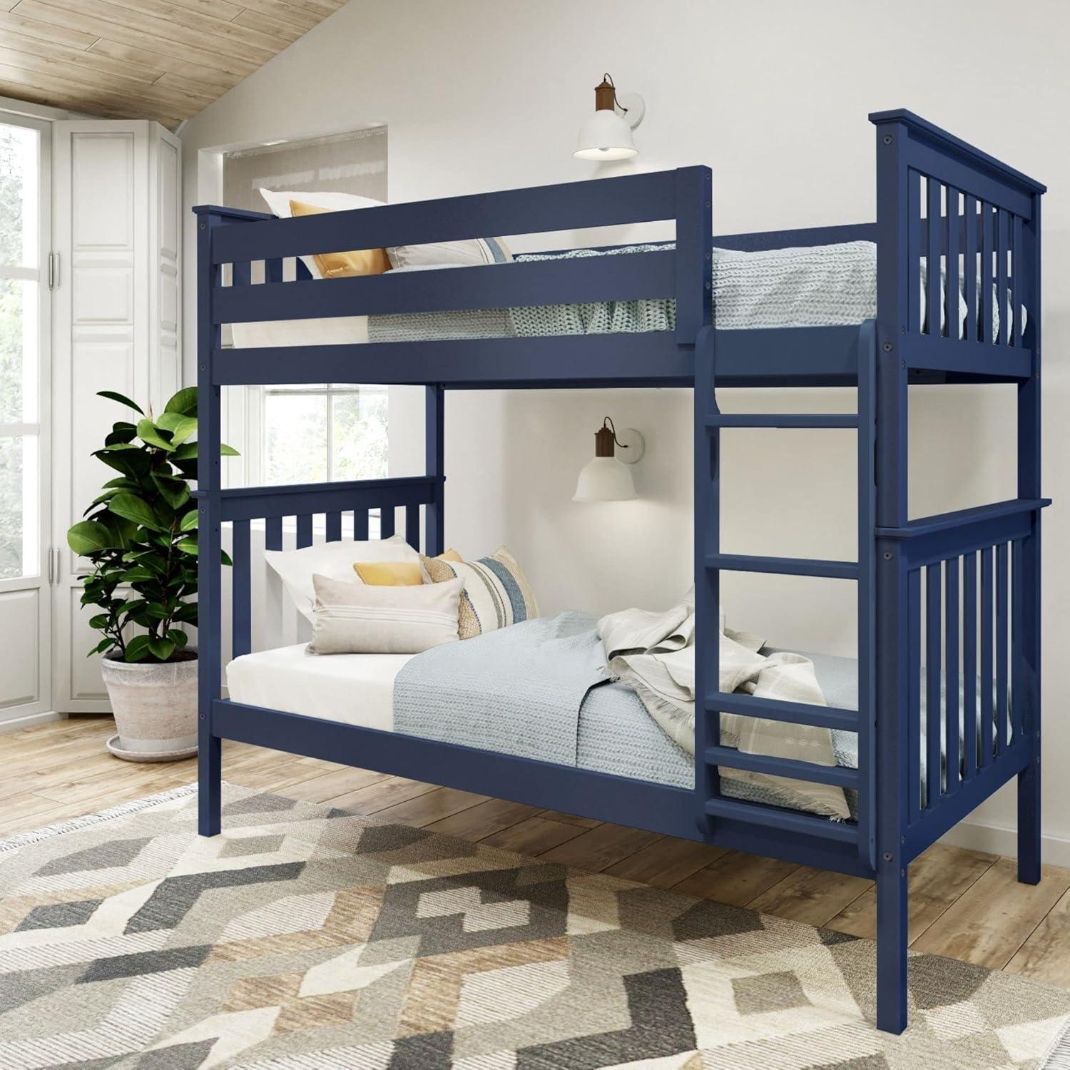 image:imagePlankBeam Classic Wooden Bunk Bed Twin Over Full Size Platform Bed Frame with Bunk Bed Ladder and Wood Slats for Adult Space Saving Bed Easy to Assemble No Box Spring Needed PecanBlue