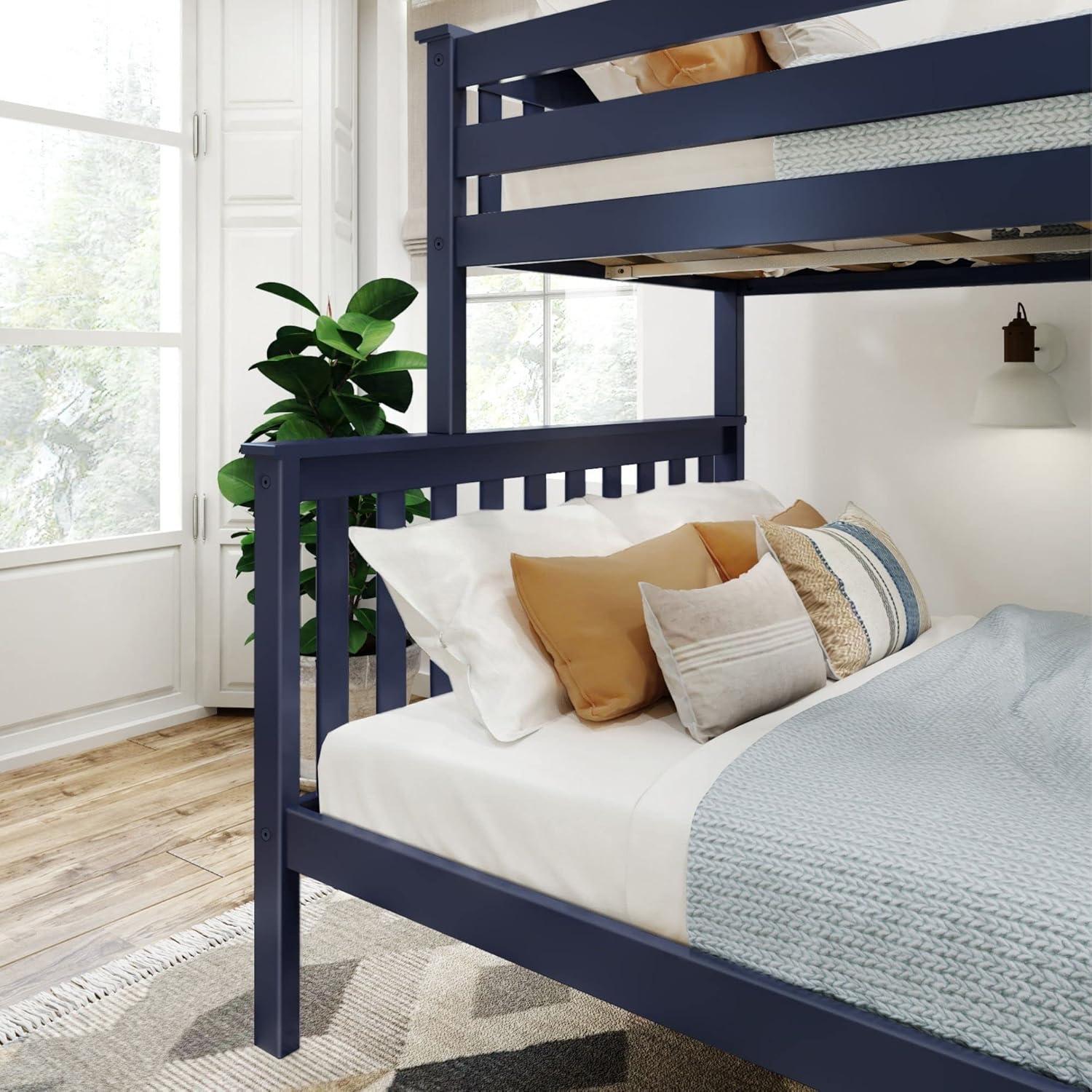 image:imagePlankBeam Classic Wooden Bunk Bed Twin Over Full Size Platform Bed Frame with Bunk Bed Ladder and Wood Slats for Adult Space Saving Bed Easy to Assemble No Box Spring Needed PecanBlue