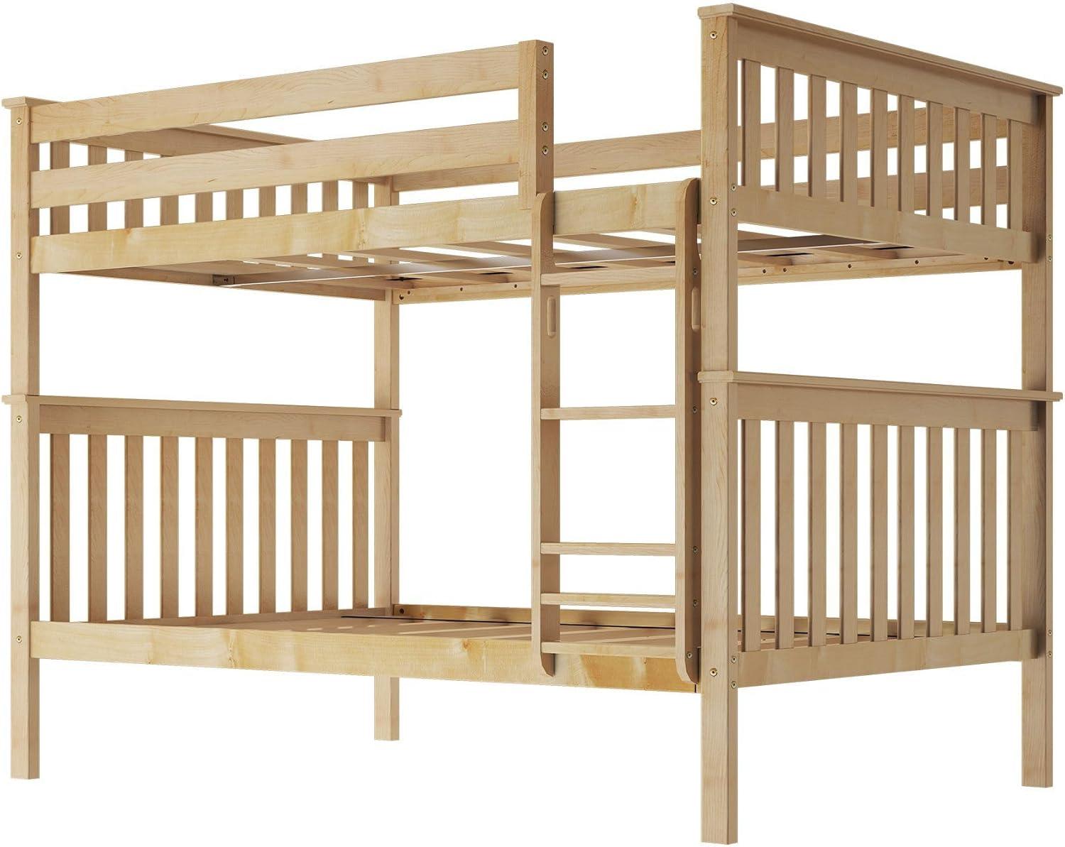 image:imagePlankBeam Classic Wooden Bunk Bed Twin Over Full Size Platform Bed Frame with Bunk Bed Ladder and Wood Slats for Adult Space Saving Bed Easy to Assemble No Box Spring Needed PecanNatural