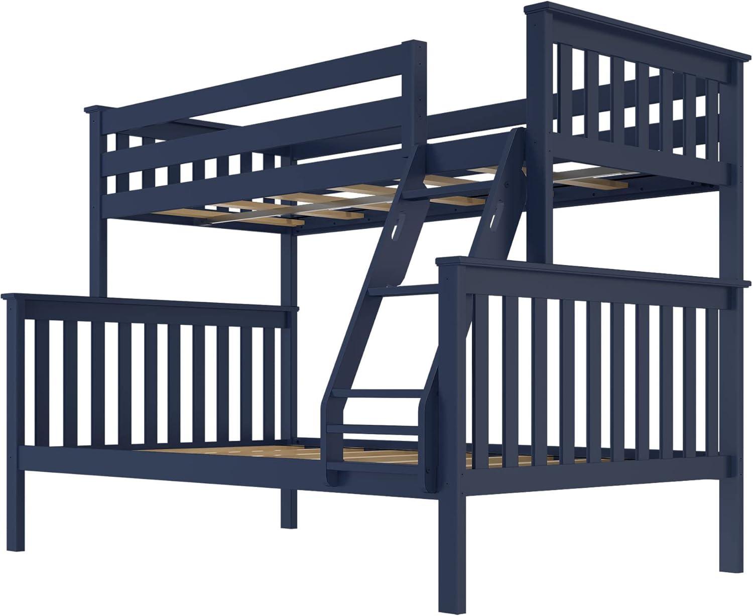 image:imagePlankBeam Classic Wooden Bunk Bed Twin Over Full Size Platform Bed Frame with Bunk Bed Ladder and Wood Slats for Adult Space Saving Bed Easy to Assemble No Box Spring Needed PecanBlue