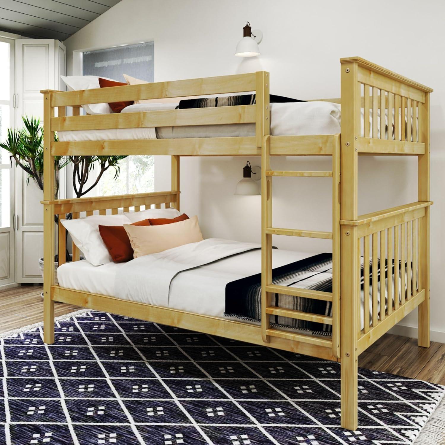 image:imagePlankBeam Classic Wooden Bunk Bed Twin Over Full Size Platform Bed Frame with Bunk Bed Ladder and Wood Slats for Adult Space Saving Bed Easy to Assemble No Box Spring Needed PecanNatural