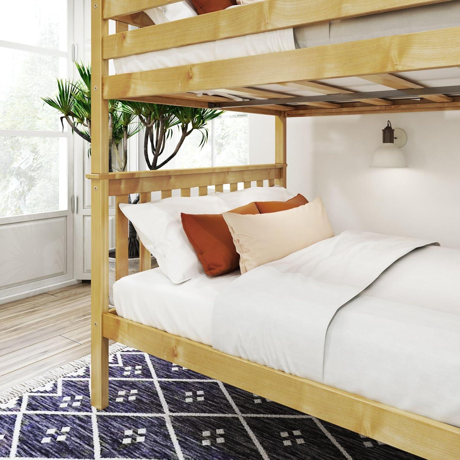 image:imagePlankBeam Classic Wooden Bunk Bed Twin Over Full Size Platform Bed Frame with Bunk Bed Ladder and Wood Slats for Adult Space Saving Bed Easy to Assemble No Box Spring Needed PecanNatural