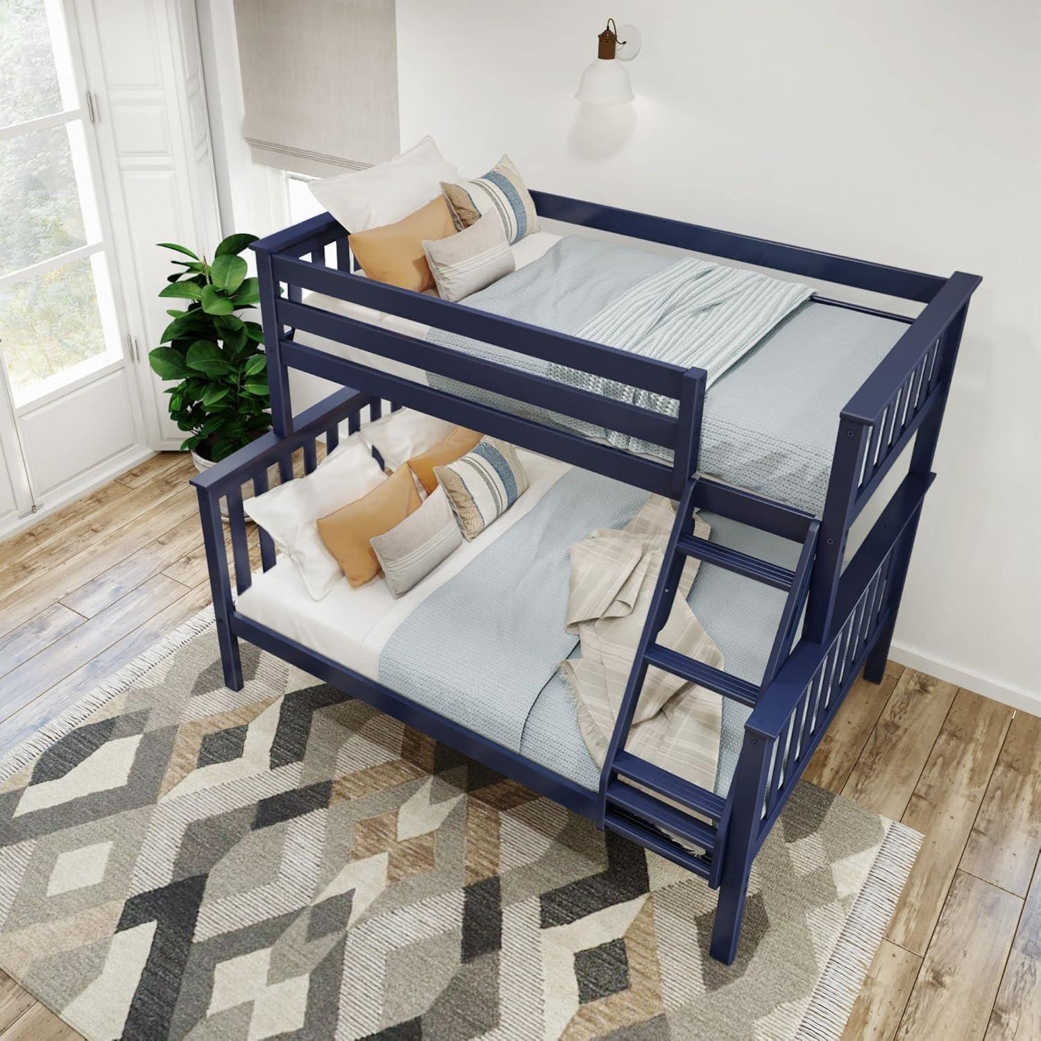 image:imagePlankBeam Classic Wooden Bunk Bed Twin Over Full Size Platform Bed Frame with Bunk Bed Ladder and Wood Slats for Adult Space Saving Bed Easy to Assemble No Box Spring Needed PecanBlue