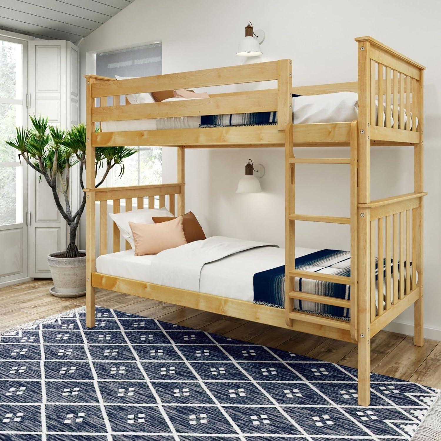 image:imagePlankBeam Classic Wooden Bunk Bed Twin Over Full Size Platform Bed Frame with Bunk Bed Ladder and Wood Slats for Adult Space Saving Bed Easy to Assemble No Box Spring Needed PecanNatural