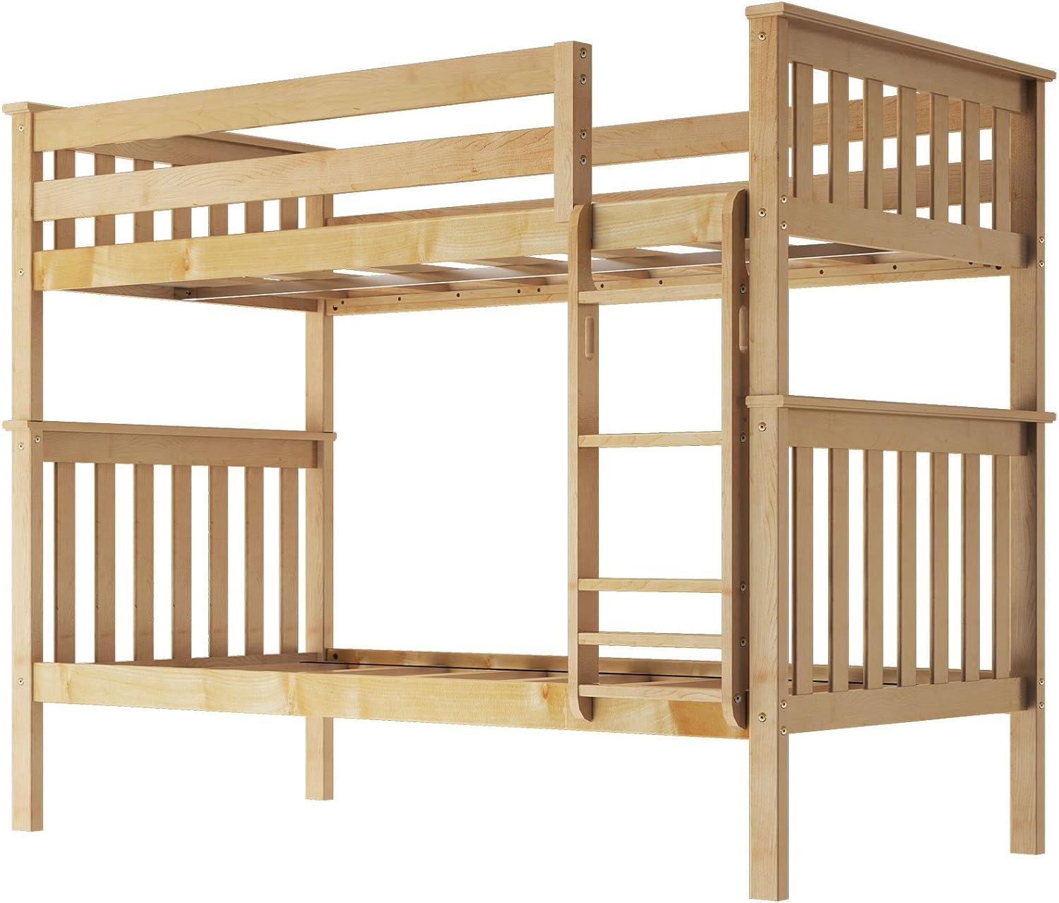 image:imagePlankBeam Classic Wooden Bunk Bed Twin Over Full Size Platform Bed Frame with Bunk Bed Ladder and Wood Slats for Adult Space Saving Bed Easy to Assemble No Box Spring Needed PecanNatural