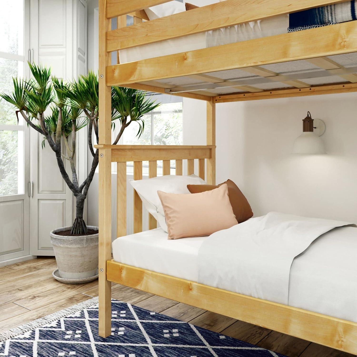 image:imagePlankBeam Classic Wooden Bunk Bed Twin Over Full Size Platform Bed Frame with Bunk Bed Ladder and Wood Slats for Adult Space Saving Bed Easy to Assemble No Box Spring Needed PecanNatural