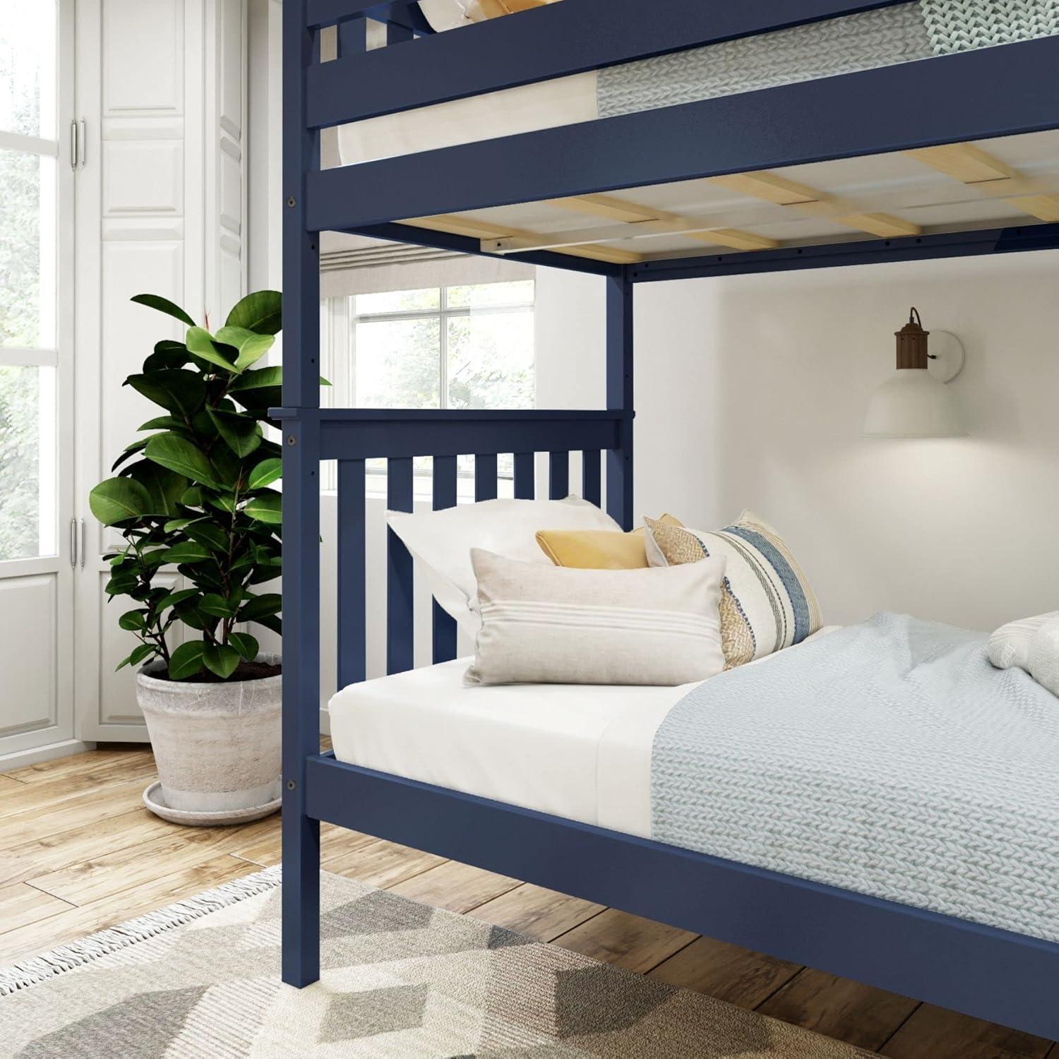 image:imagePlankBeam Classic Wooden Bunk Bed Twin Over Full Size Platform Bed Frame with Bunk Bed Ladder and Wood Slats for Adult Space Saving Bed Easy to Assemble No Box Spring Needed PecanBlue