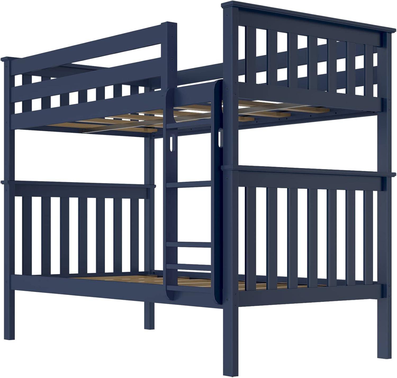 image:imagePlankBeam Classic Wooden Bunk Bed Twin Over Full Size Platform Bed Frame with Bunk Bed Ladder and Wood Slats for Adult Space Saving Bed Easy to Assemble No Box Spring Needed PecanBlue