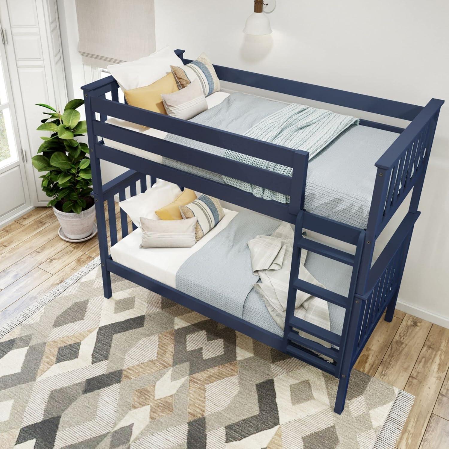 image:imagePlankBeam Classic Wooden Bunk Bed Twin Over Full Size Platform Bed Frame with Bunk Bed Ladder and Wood Slats for Adult Space Saving Bed Easy to Assemble No Box Spring Needed PecanBlue