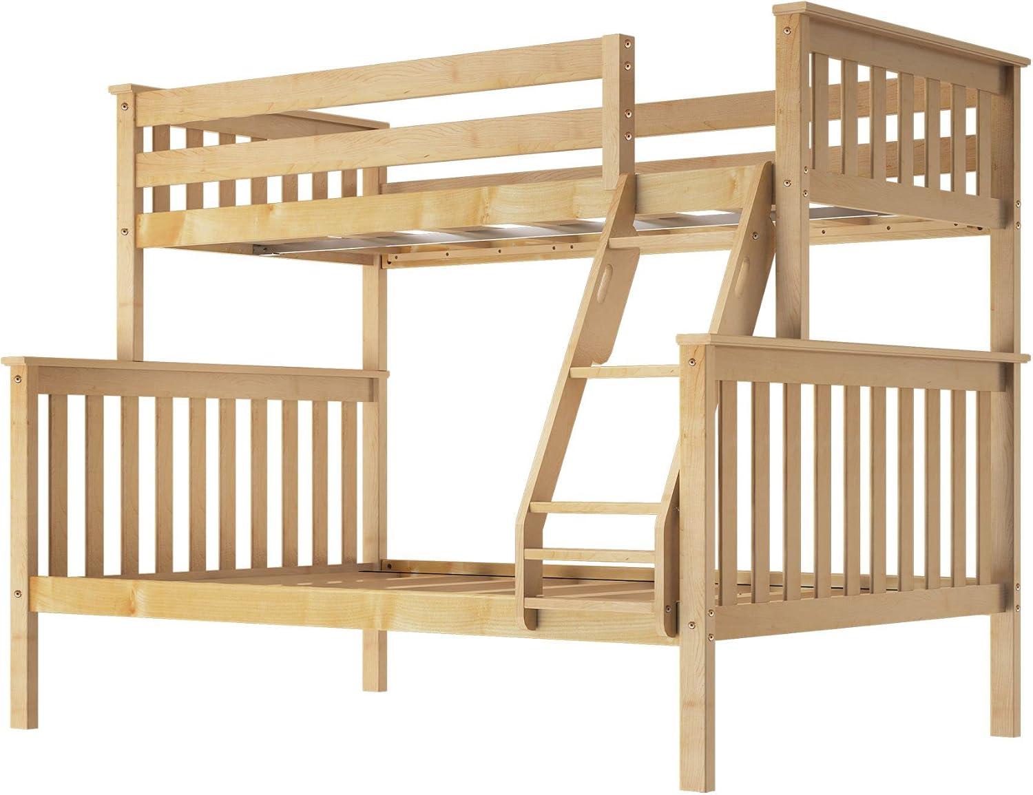 image:imagePlankBeam Classic Wooden Bunk Bed Twin Over Full Size Platform Bed Frame with Bunk Bed Ladder and Wood Slats for Adult Space Saving Bed Easy to Assemble No Box Spring Needed PecanNatural