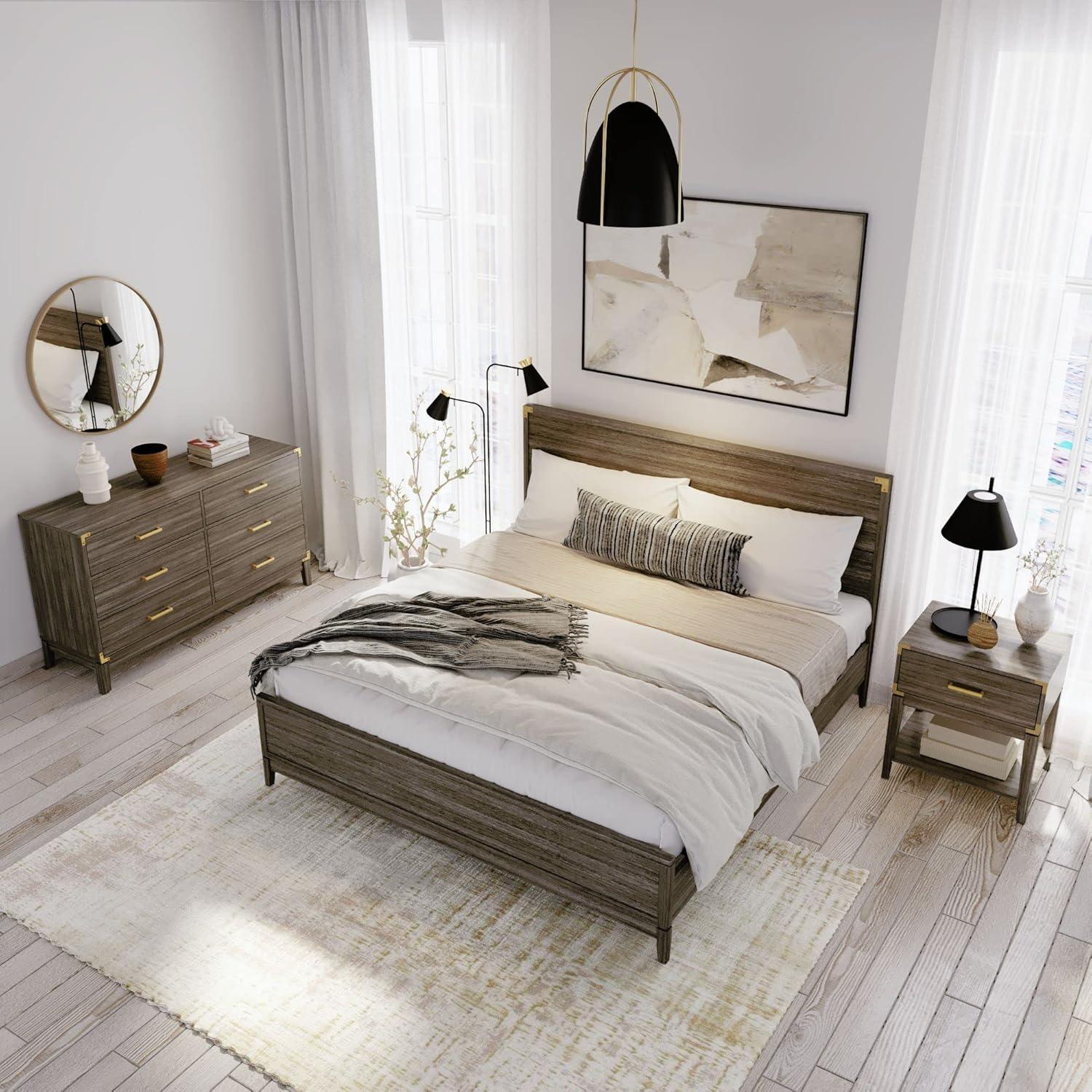 image:imagePlankBeam Contempo Wood Nightstand with 1 Drawer Wooden Side Table for Bedroom Storage Bedside End Table ClayClay