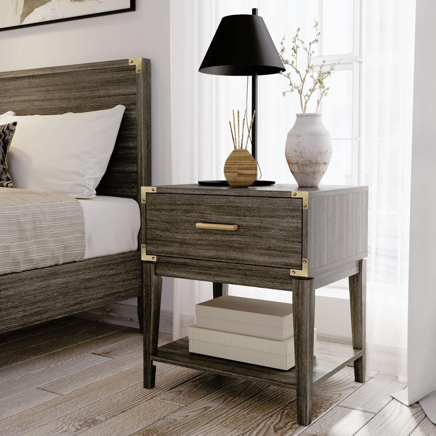 image:imagePlankBeam Contempo Wood Nightstand with 1 Drawer Wooden Side Table for Bedroom Storage Bedside End Table ClayClay