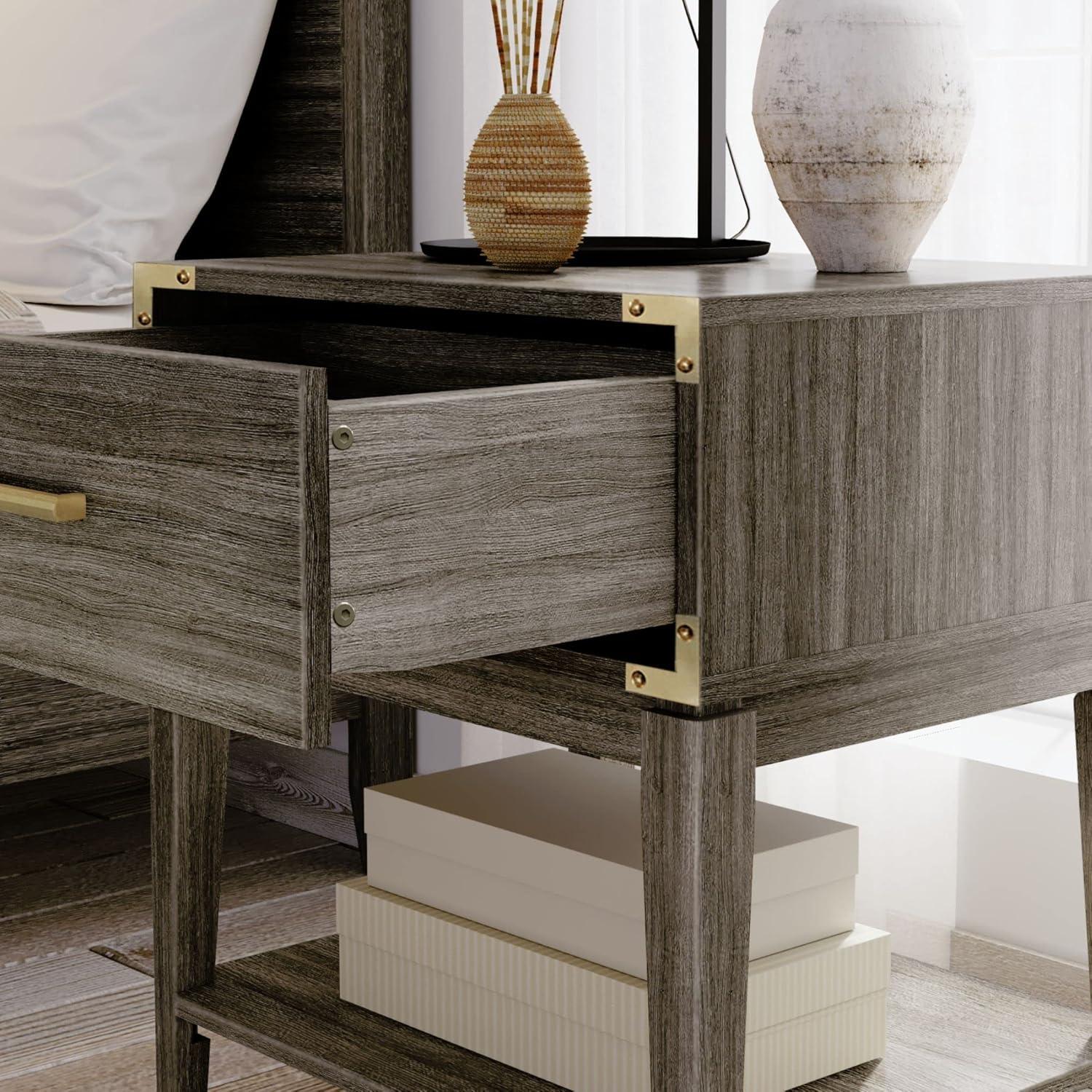 image:imagePlankBeam Contempo Wood Nightstand with 1 Drawer Wooden Side Table for Bedroom Storage Bedside End Table ClayClay