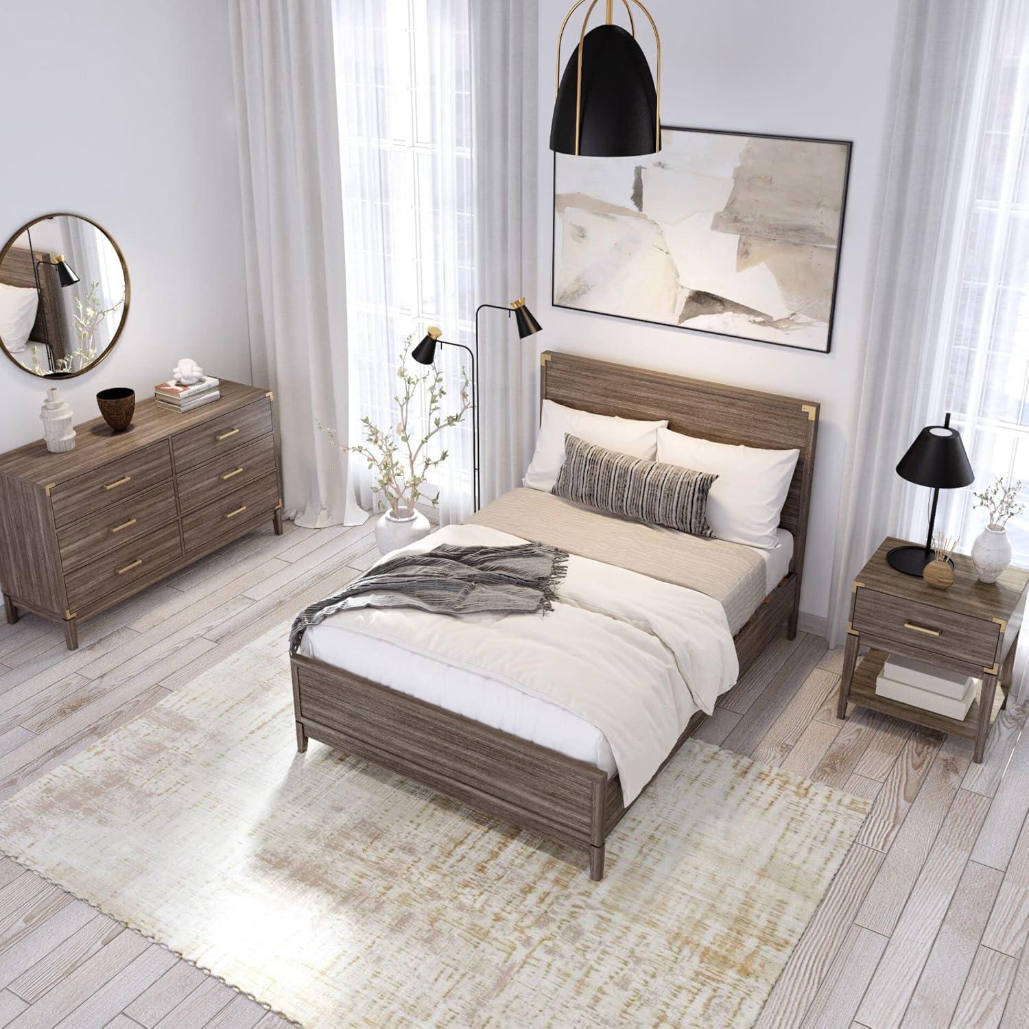 image:imagePlankBeam Contempo Wood Nightstand with 1 Drawer Wooden Side Table for Bedroom Storage Bedside End Table ClayClay