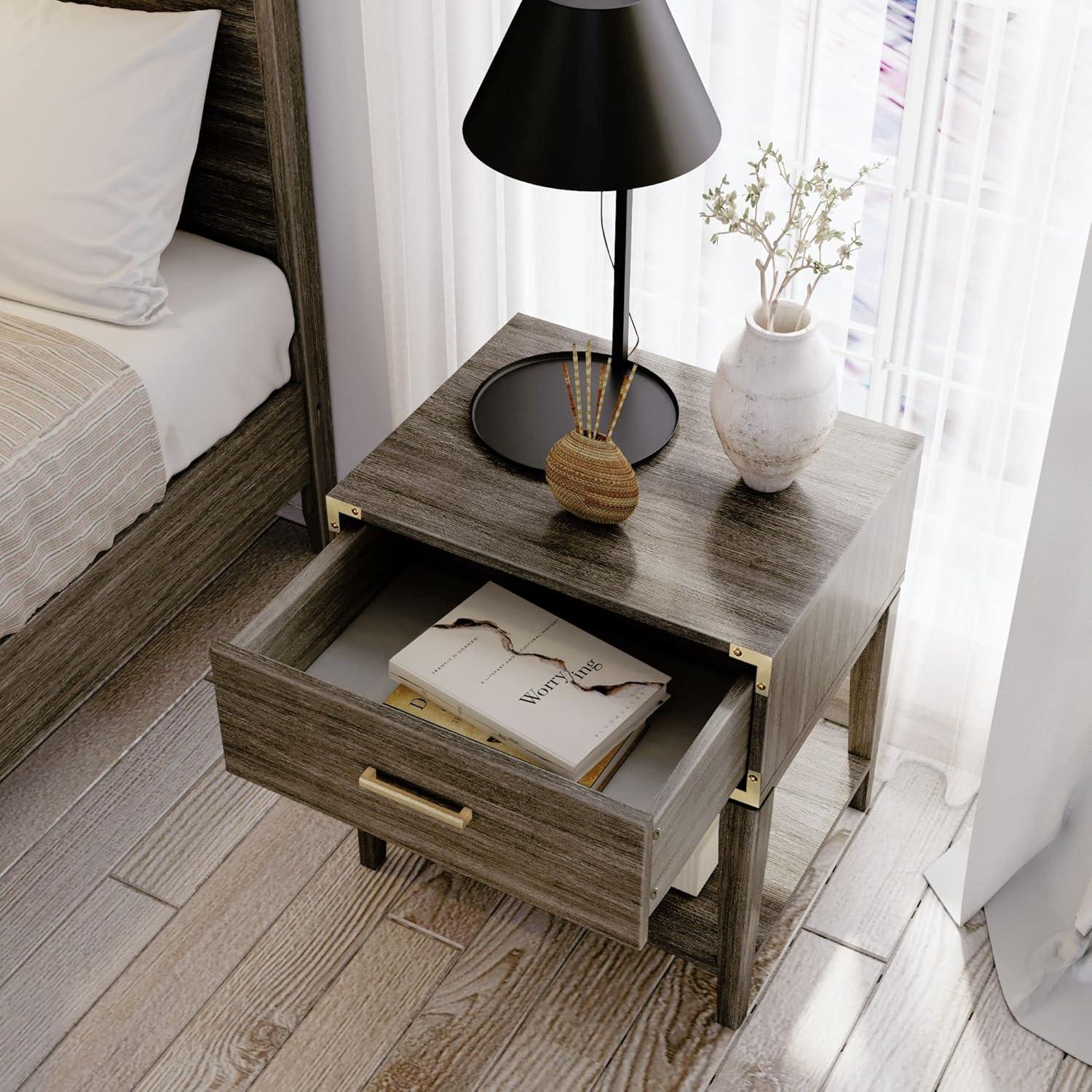 image:imagePlankBeam Contempo Wood Nightstand with 1 Drawer Wooden Side Table for Bedroom Storage Bedside End Table ClayClay