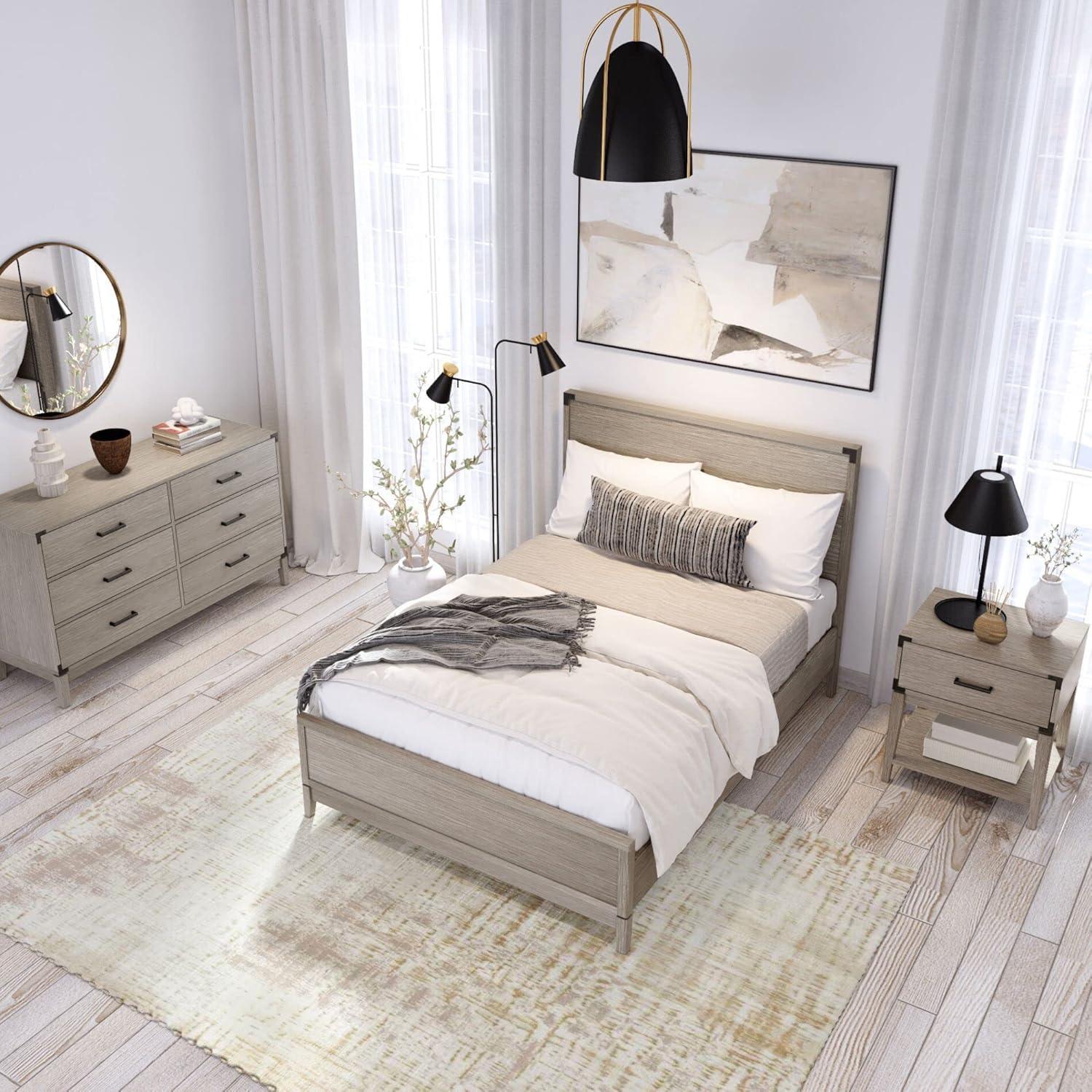 image:imagePlankBeam Contempo Wood Nightstand with 1 Drawer Wooden Side Table for Bedroom Storage Bedside End Table ClaySeashell Wirebrush