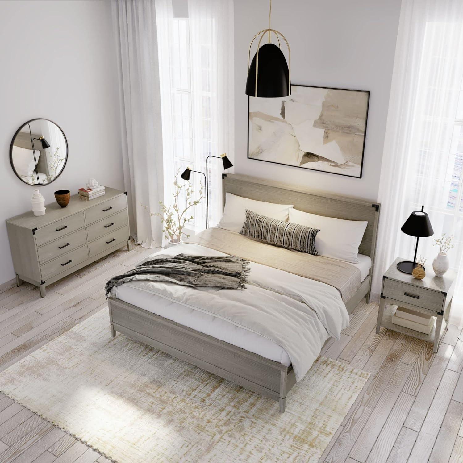image:imagePlankBeam Contempo Wood Nightstand with 1 Drawer Wooden Side Table for Bedroom Storage Bedside End Table ClaySeashell Wirebrush