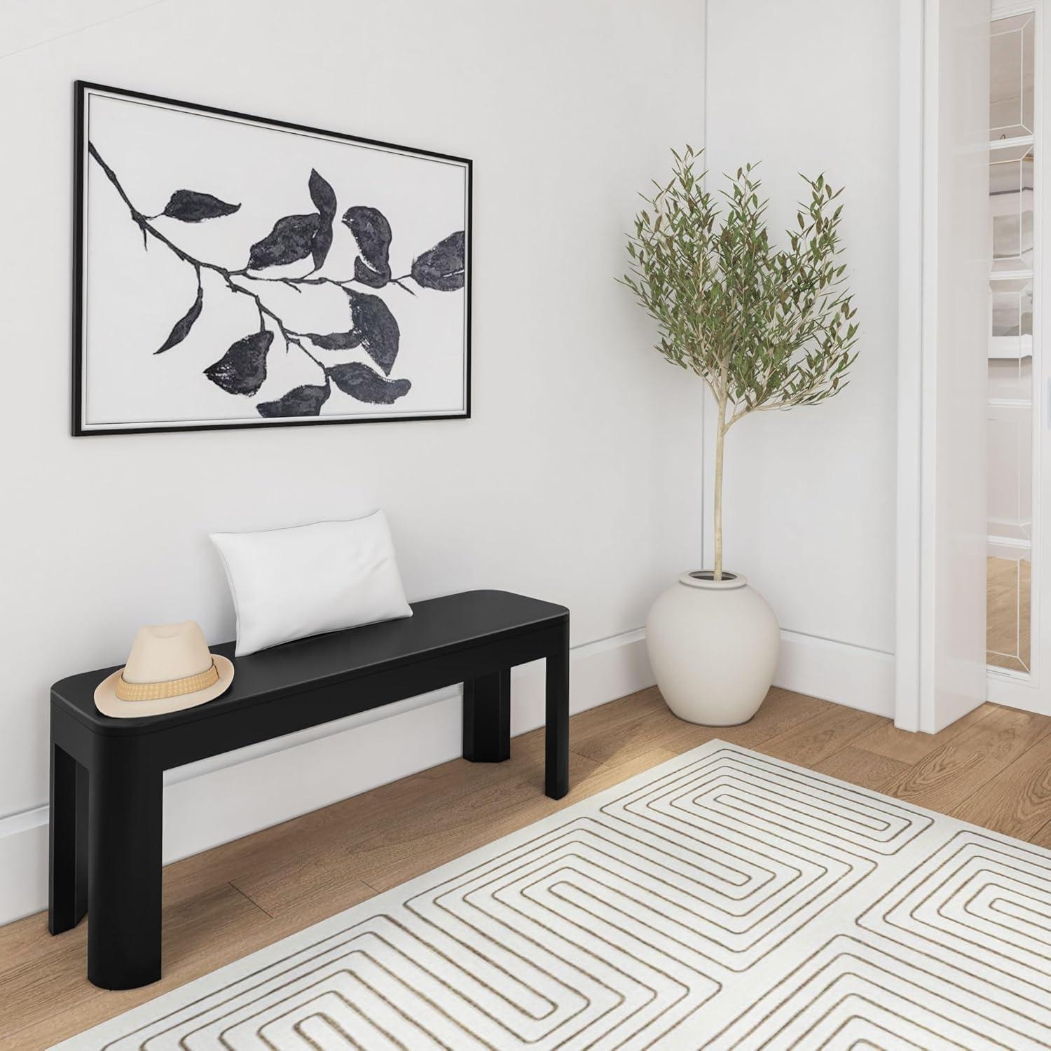 image:imagePlankBeam Contour Bench Modern Rounded 58 Inch Dining Bench Bench for 72 Inch Kitchen Table BlackBlack