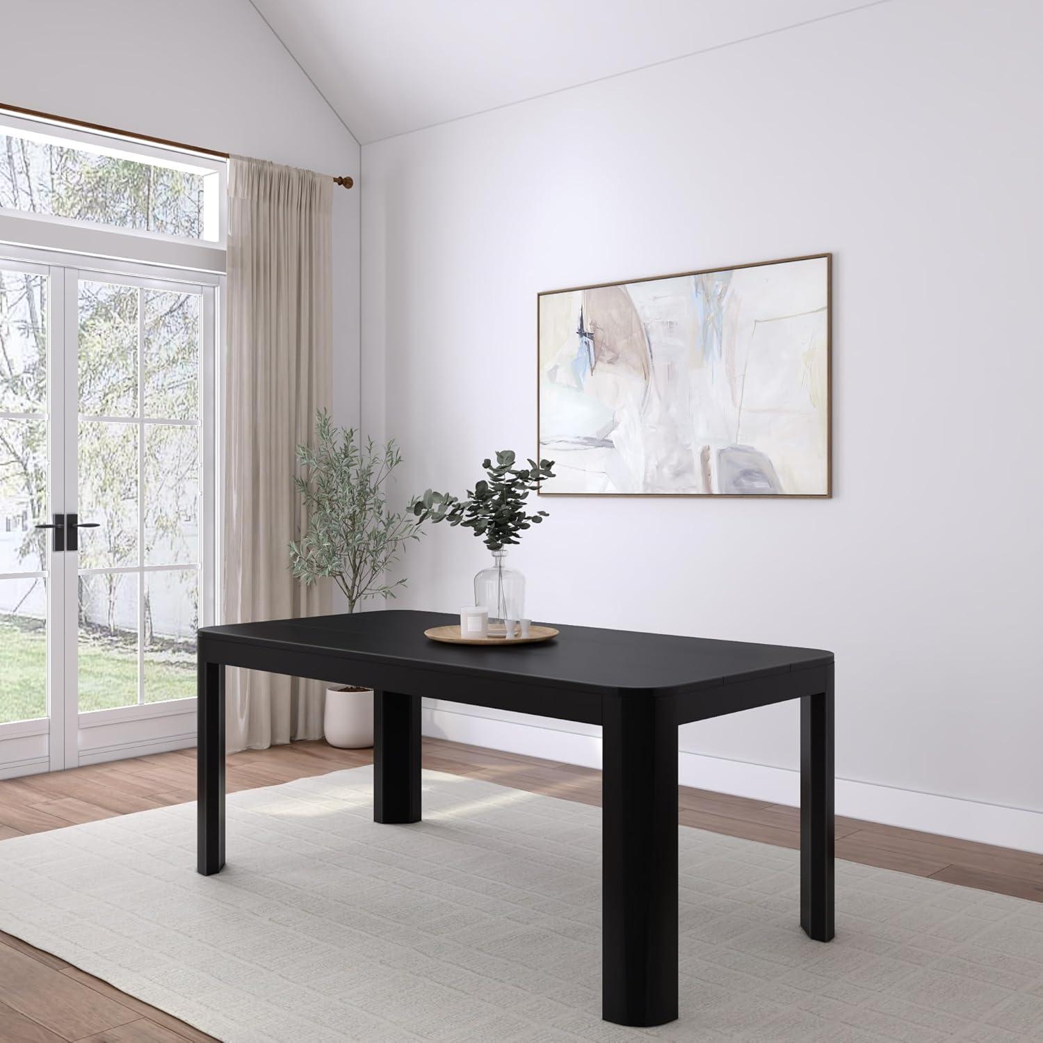image:imagePlankBeam Contour Bench Modern Rounded 58 Inch Dining Bench Bench for 72 Inch Kitchen Table BlackBlack