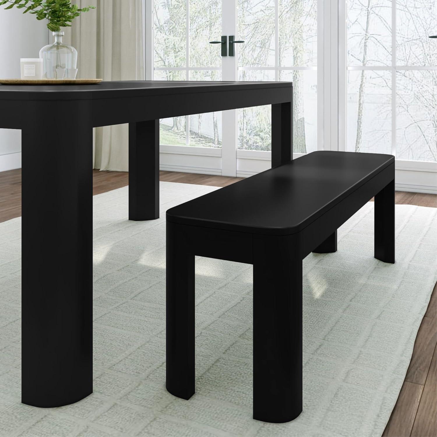 image:imagePlankBeam Contour Bench Modern Rounded 58 Inch Dining Bench Bench for 72 Inch Kitchen Table BlackBlack