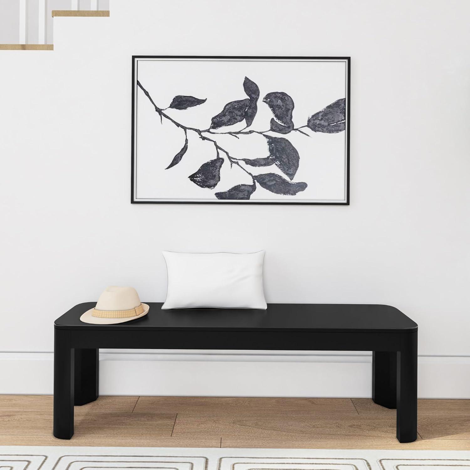 image:imagePlankBeam Contour Bench Modern Rounded 58 Inch Dining Bench Bench for 72 Inch Kitchen Table BlackBlack