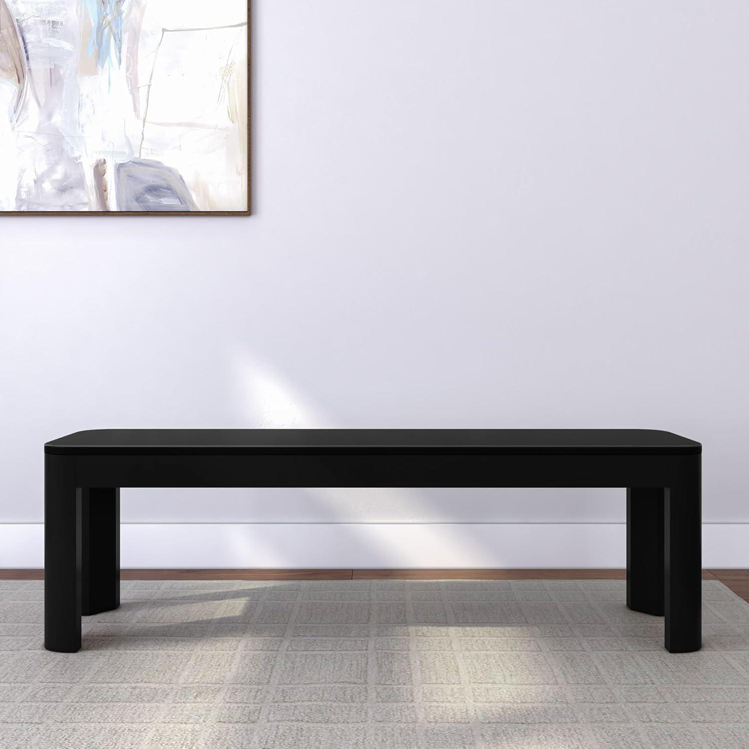 image:imagePlankBeam Contour Bench Modern Rounded 58 Inch Dining Bench Bench for 72 Inch Kitchen Table BlackBlack