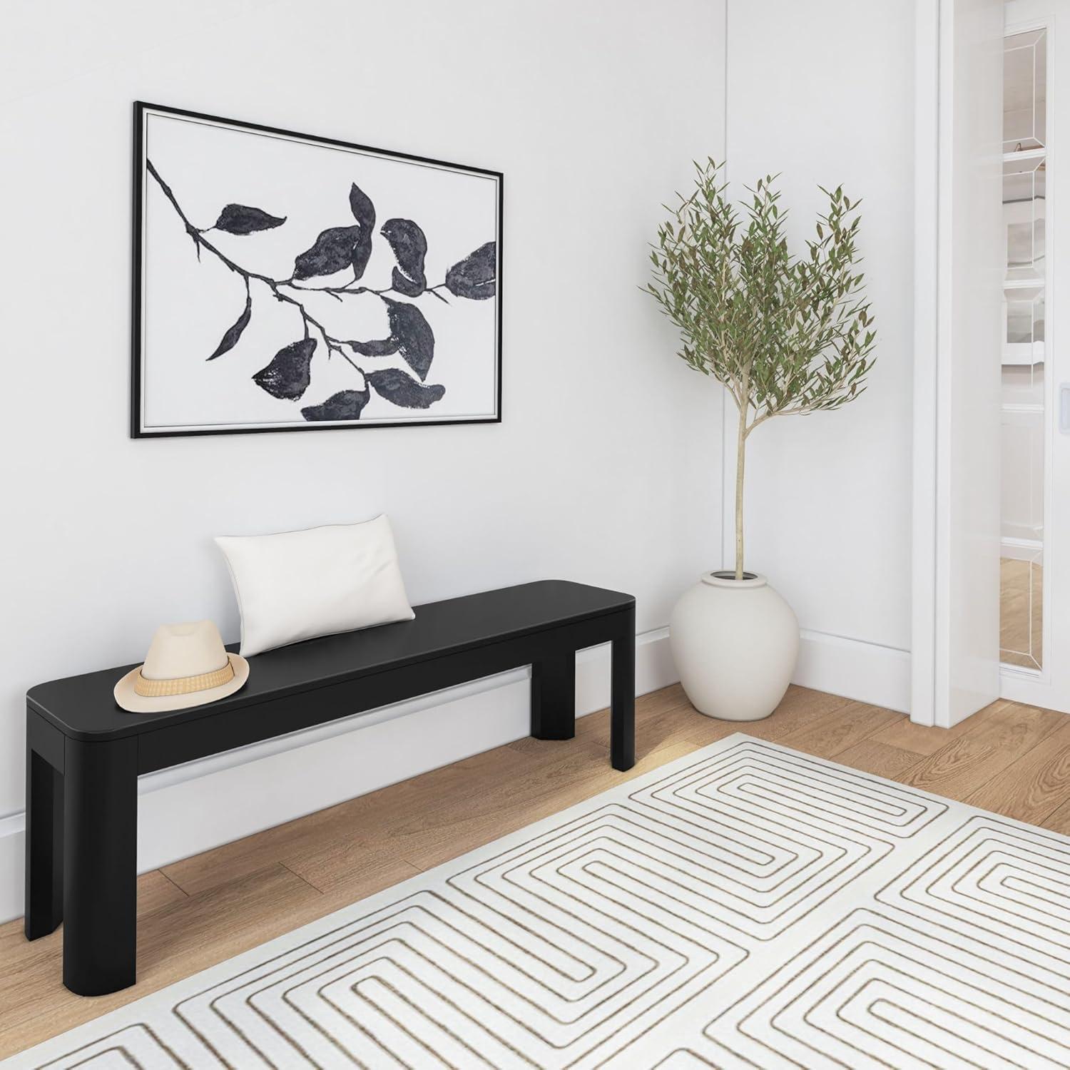 image:imagePlankBeam Contour Bench Modern Rounded 58 Inch Dining Bench Bench for 72 Inch Kitchen Table BlackBlack