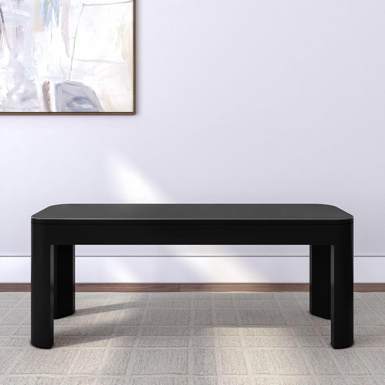 image:imagePlankBeam Contour Bench Modern Rounded 58 Inch Dining Bench Bench for 72 Inch Kitchen Table BlackBlack
