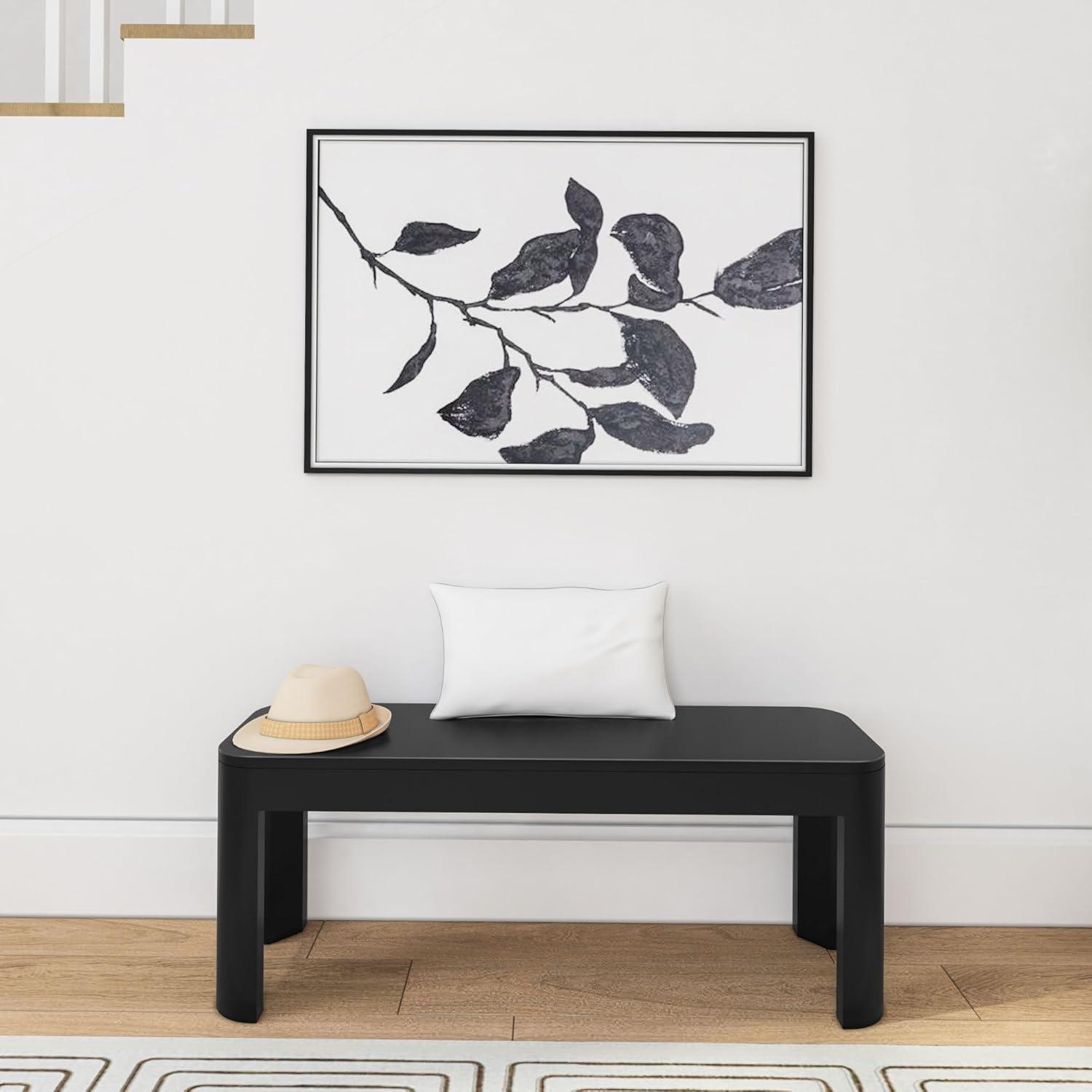 image:imagePlankBeam Contour Bench Modern Rounded 58 Inch Dining Bench Bench for 72 Inch Kitchen Table BlackBlack