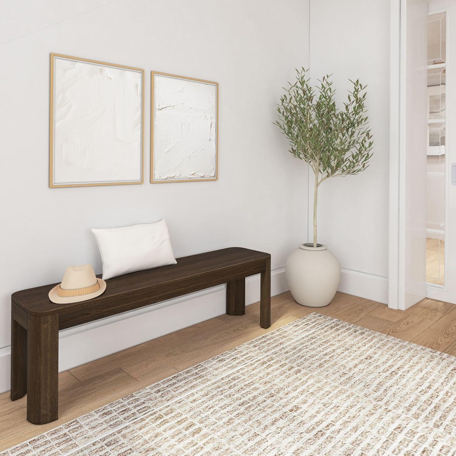 image:imagePlankBeam Contour Bench Modern Rounded 58 Inch Dining Bench Bench for 72 Inch Kitchen Table BlackWalnut