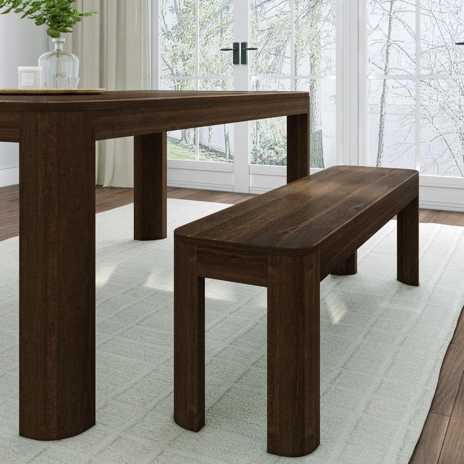 image:imagePlankBeam Contour Bench Modern Rounded 58 Inch Dining Bench Bench for 72 Inch Kitchen Table BlackWalnut