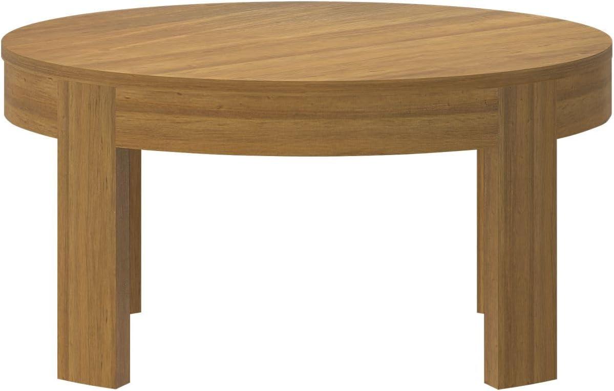 image:imagePlankBeam Contour Round Coffee Table 30 Inch Coffee Table Wood Coffee Tables for Living Room Modern Center Table Occasional Table for Small Spaces PecanPecan
