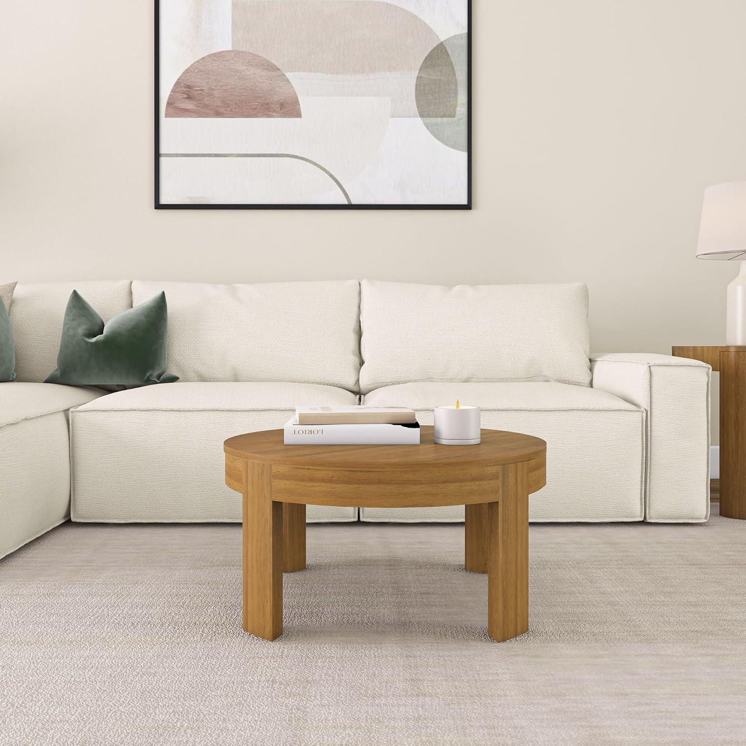 image:imagePlankBeam Contour Round Coffee Table 30 Inch Coffee Table Wood Coffee Tables for Living Room Modern Center Table Occasional Table for Small Spaces PecanPecan