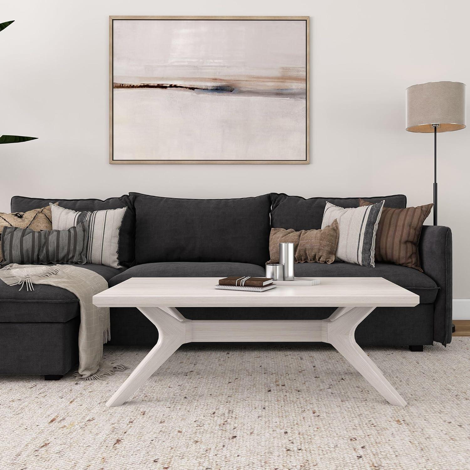 image:imagePlankBeam Cross Leg Rectangular Coffee Table 48 Inch Wood Coffee Table for Living Room Modern Center Table Cocktail Table Coastal WhiteWhite Sand Wirebrush