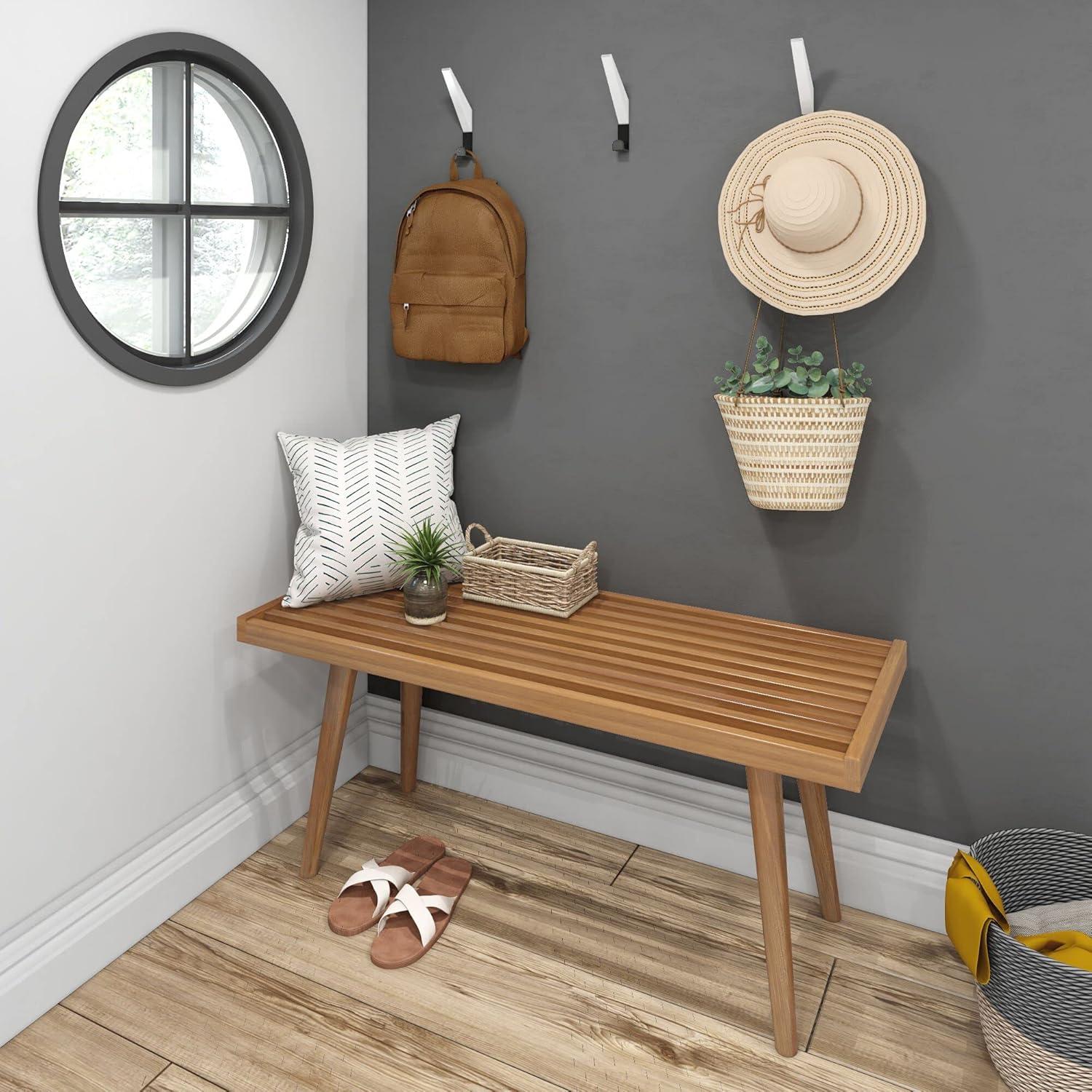 image:imagePlankBeam Entryway Bench Wooden End of Bed Bench for Bedroom MidCentury Modern Square Bench for Hallway Living Room Indoor Porch 4125 WalnutPecan