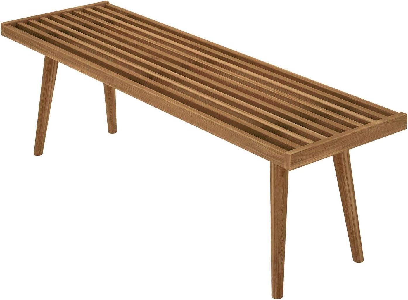 image:imagePlankBeam Entryway Bench Wooden End of Bed Bench for Bedroom MidCentury Modern Square Bench for Hallway Living Room Indoor Porch 4125 WalnutPecan
