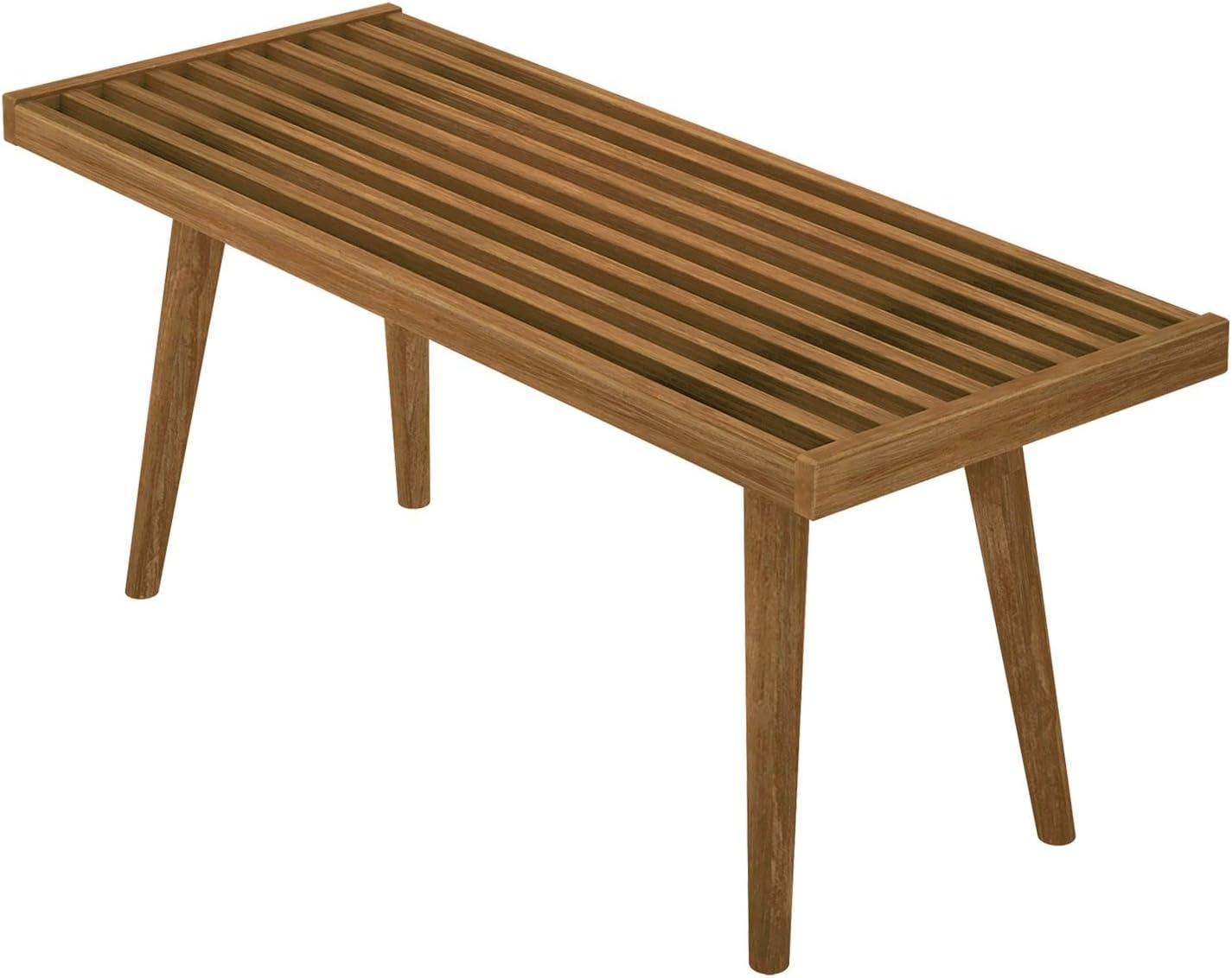 image:imagePlankBeam Entryway Bench Wooden End of Bed Bench for Bedroom MidCentury Modern Square Bench for Hallway Living Room Indoor Porch 4125 WalnutPecan