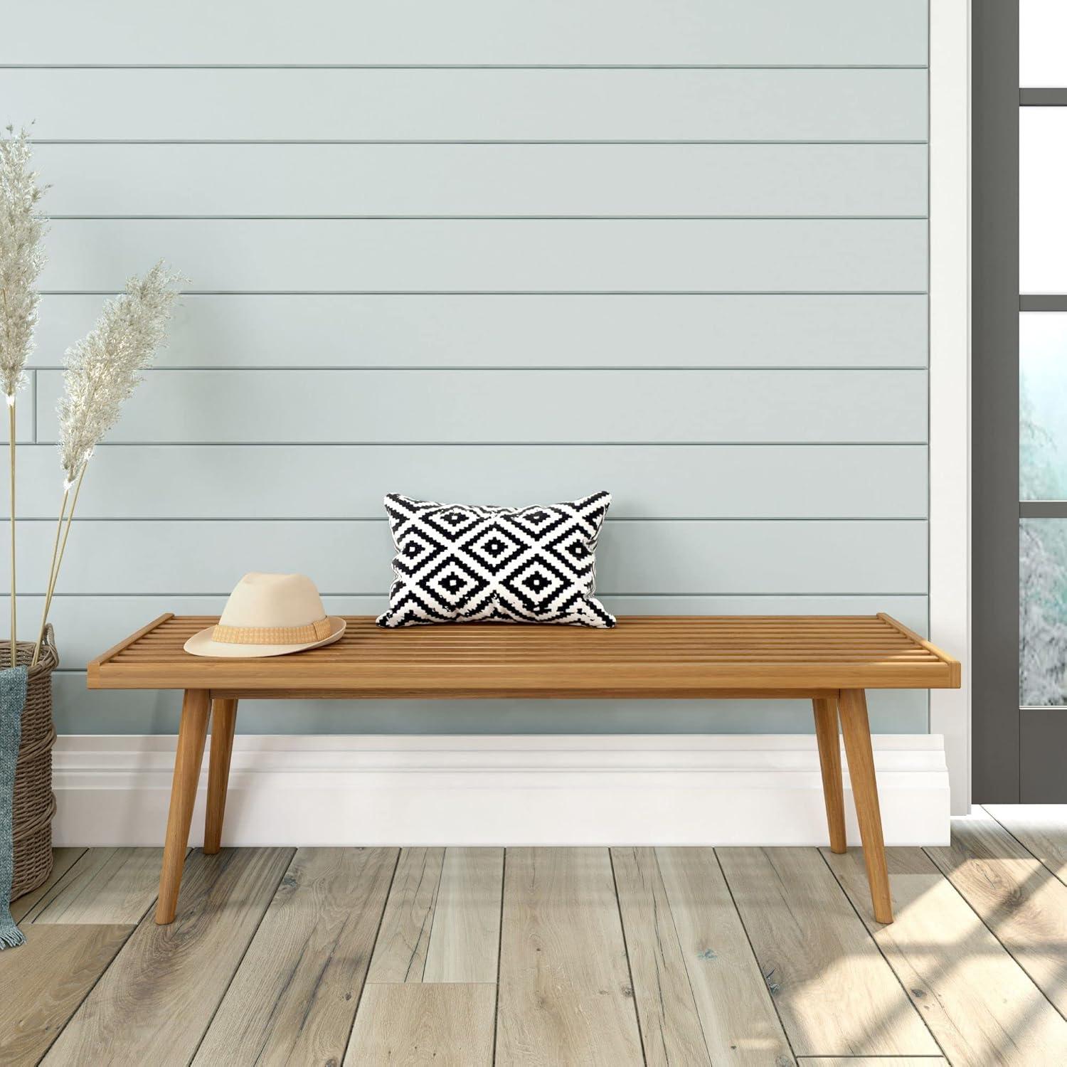 image:imagePlankBeam Entryway Bench Wooden End of Bed Bench for Bedroom MidCentury Modern Square Bench for Hallway Living Room Indoor Porch 4125 WalnutPecan