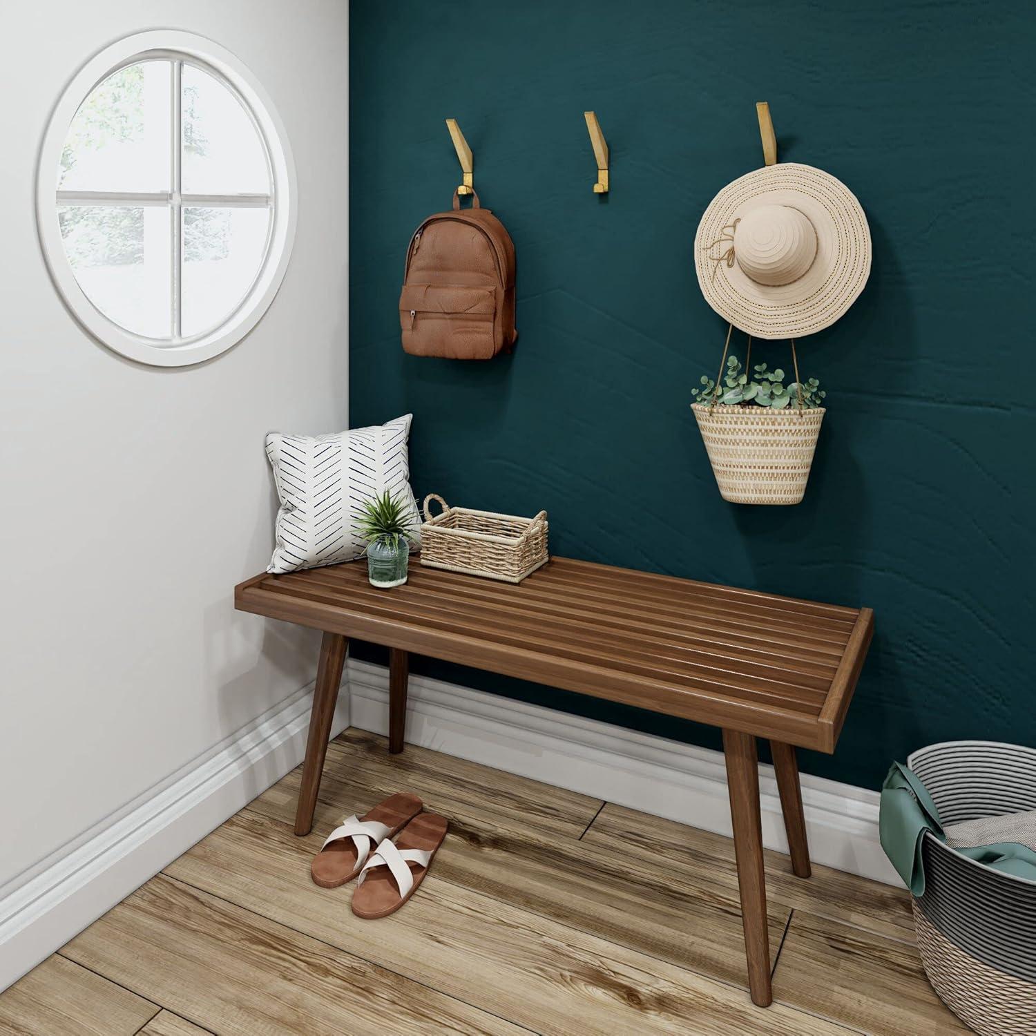 image:imagePlankBeam Entryway Bench Wooden End of Bed Bench for Bedroom MidCentury Modern Square Bench for Hallway Living Room Indoor Porch 4125 WalnutWalnut